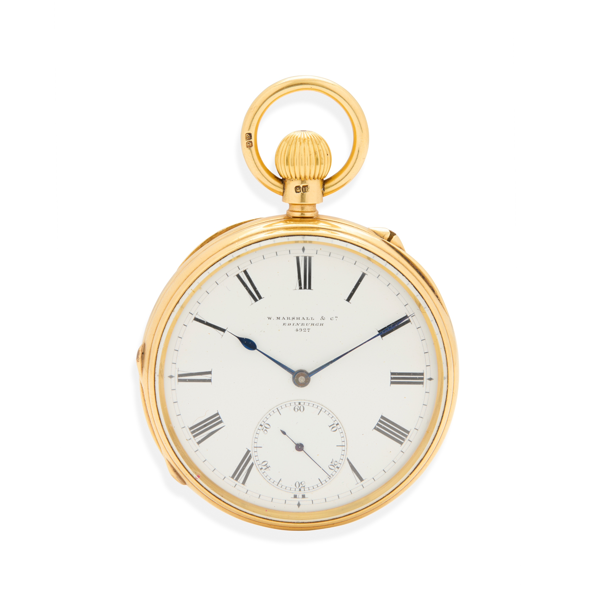 W.Marshall & Co., Edinburgh. An 18k gold keyless winding open face pocket watch