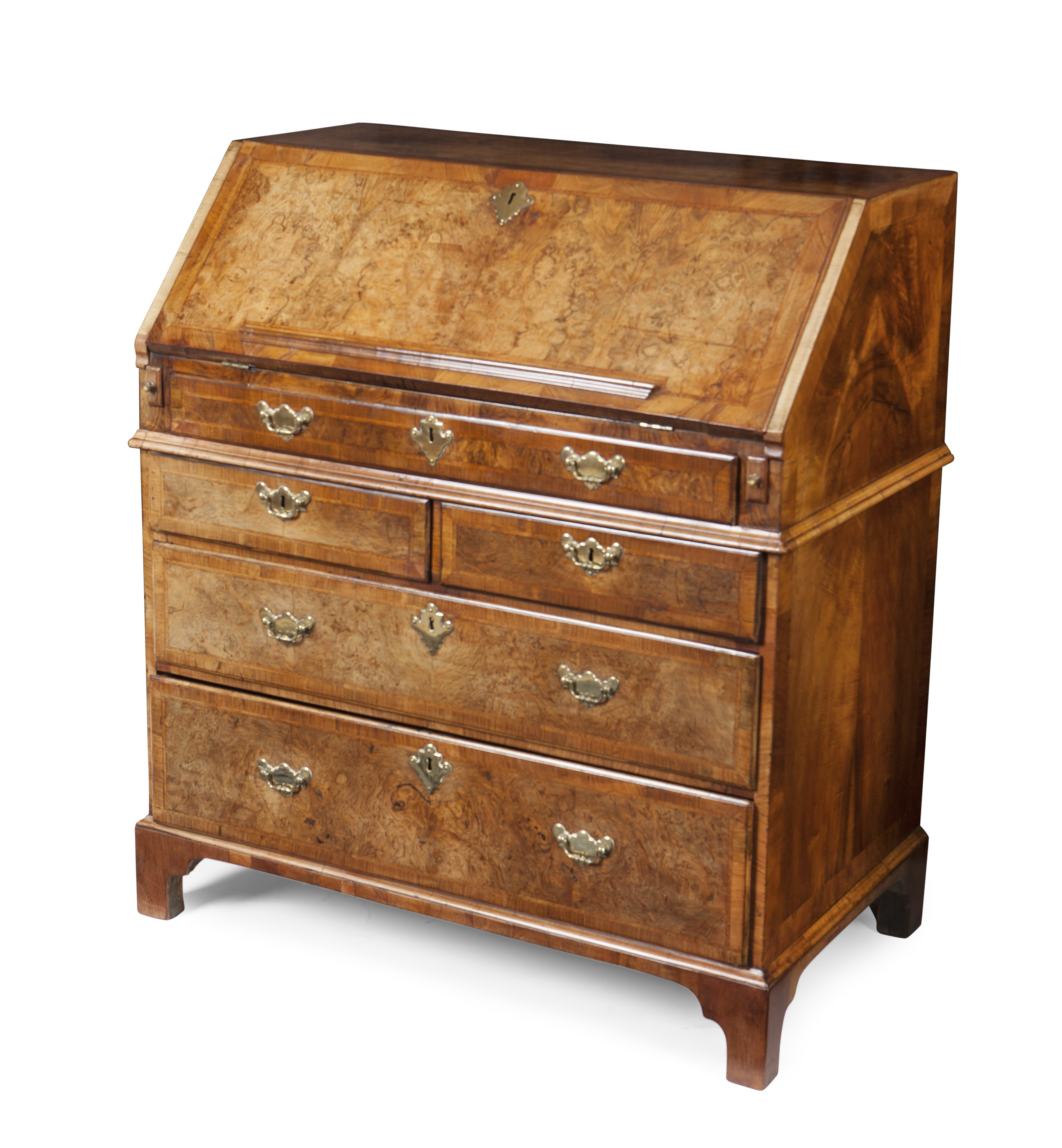 GEORGE II BURR WALNUT AND WALNUT BUREAU