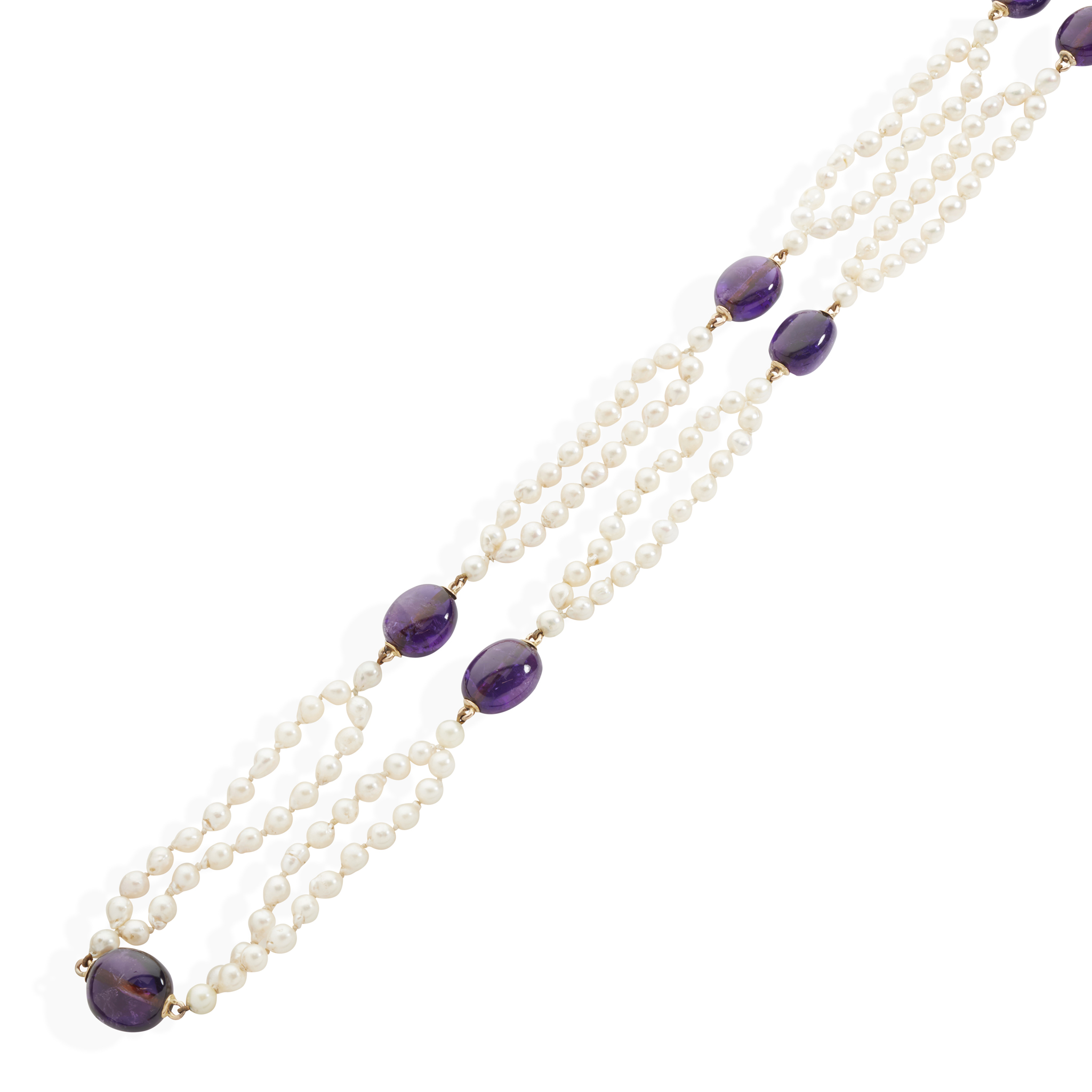 A cultured pearl and amethyst necklace