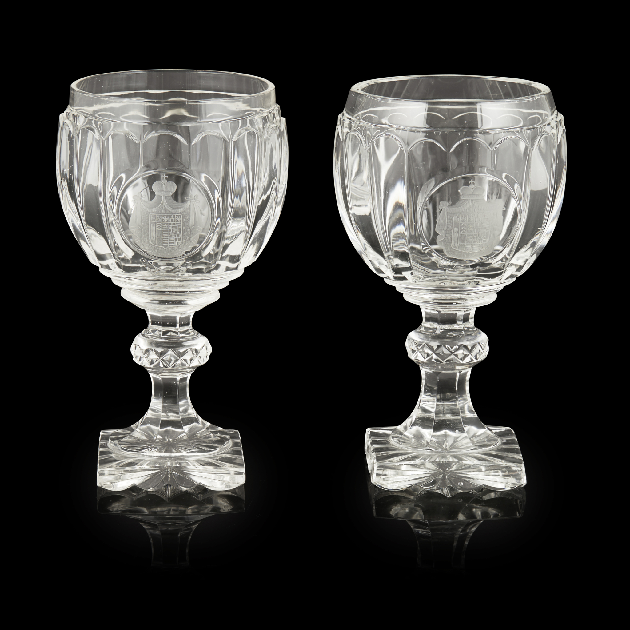 PAIR OF EASTERN EUROPEAN ARMORIAL ENGRAVED GLASSES