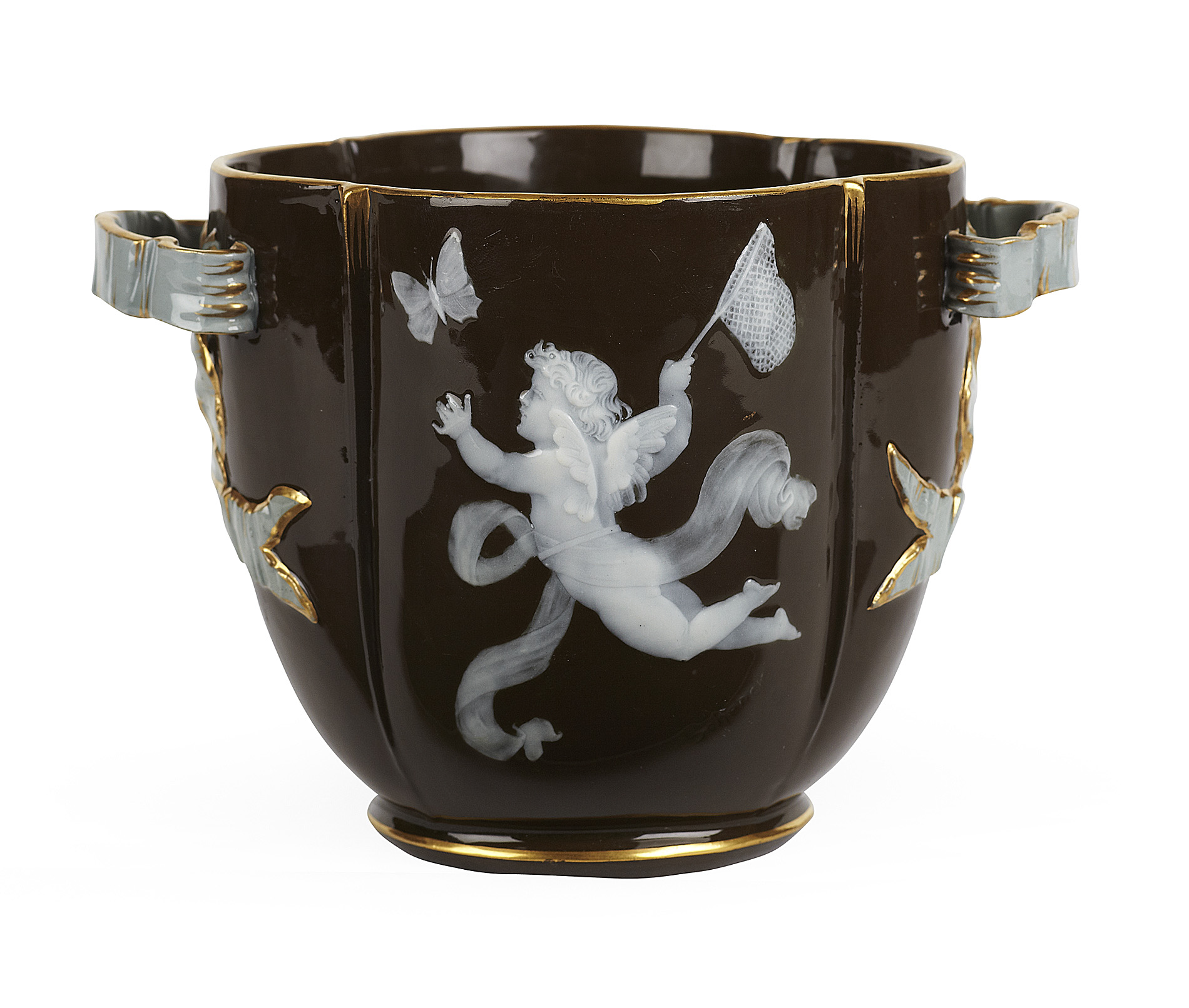 GEORGE JONES 'RIBBON PATTERN' PATE-SUR-PATE CACHE POT