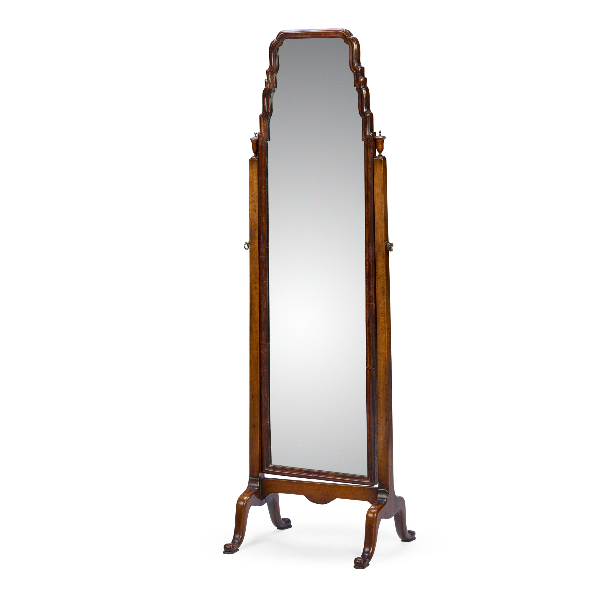 QUEEN ANNE STYLE WALNUT CHEVAL MIRROR
