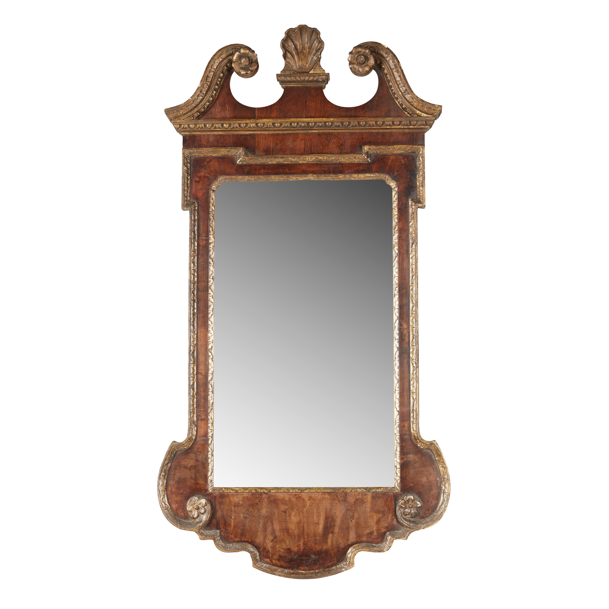 GEORGE II STYLE WALNUT AND PARCEL-GILT MIRROR