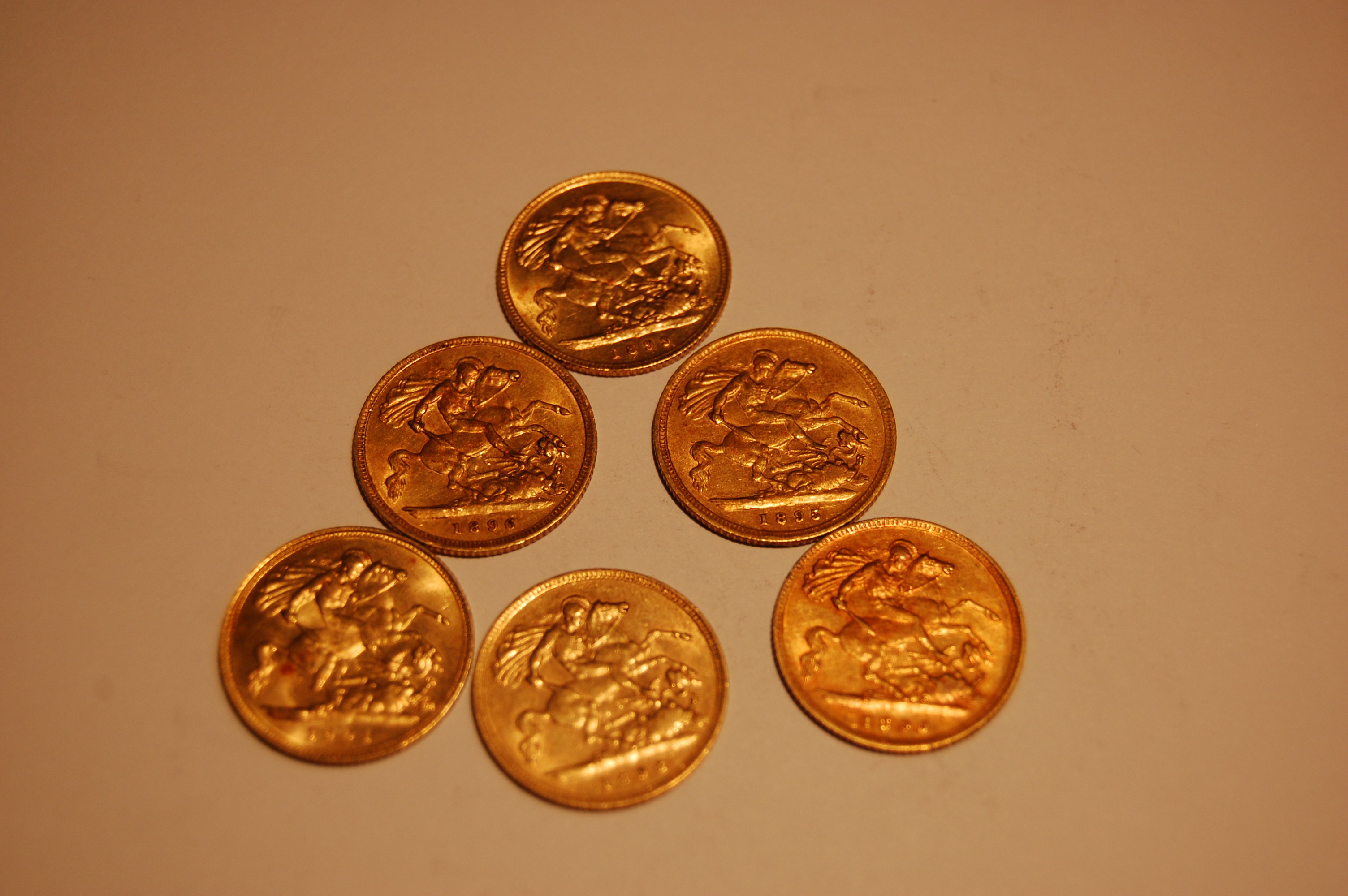 A group of old head Victorian half sovereigns