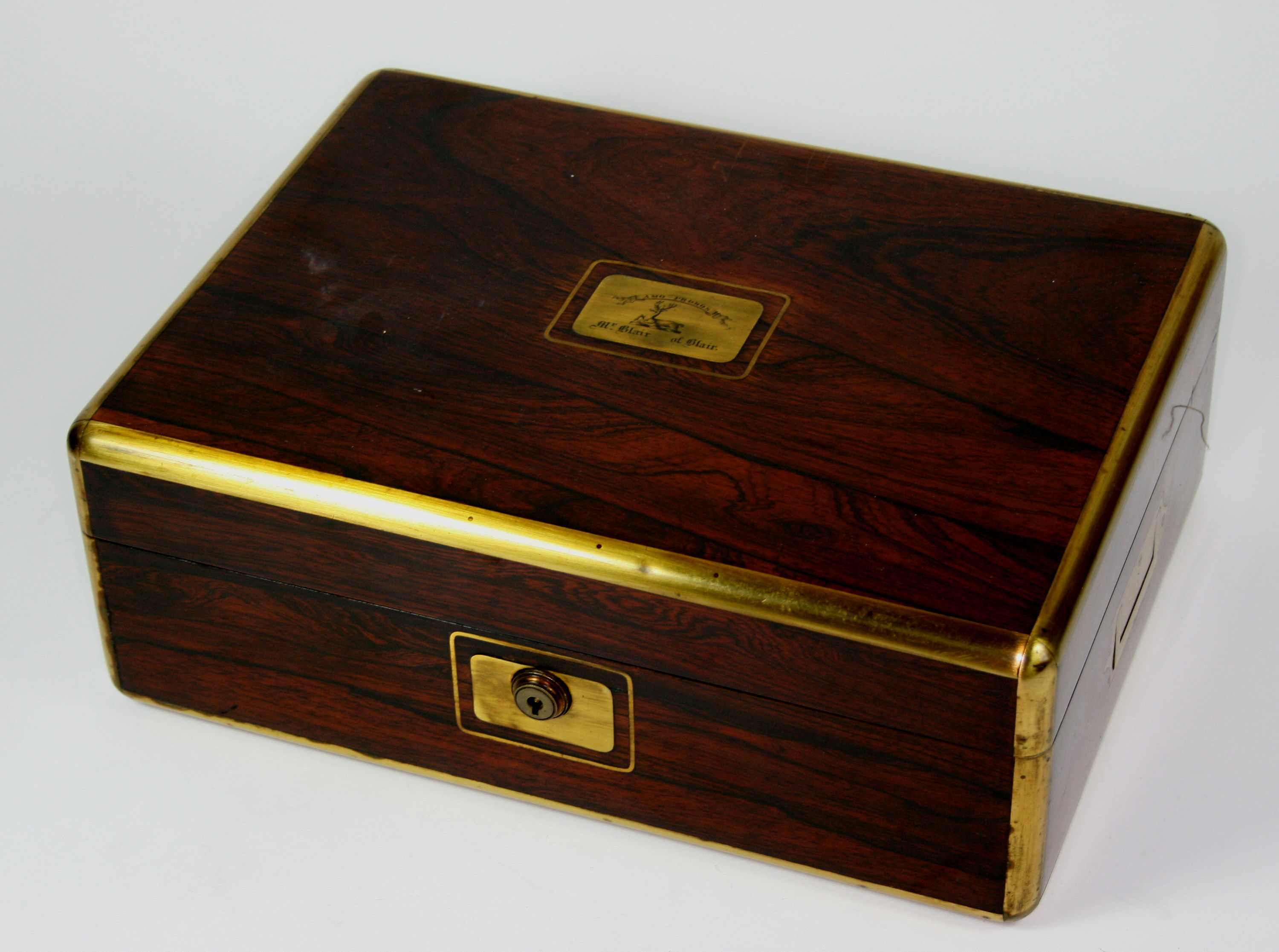 EUROPEAN BRASS-BOUND ROSEWOOD DRESSING TABLE SET