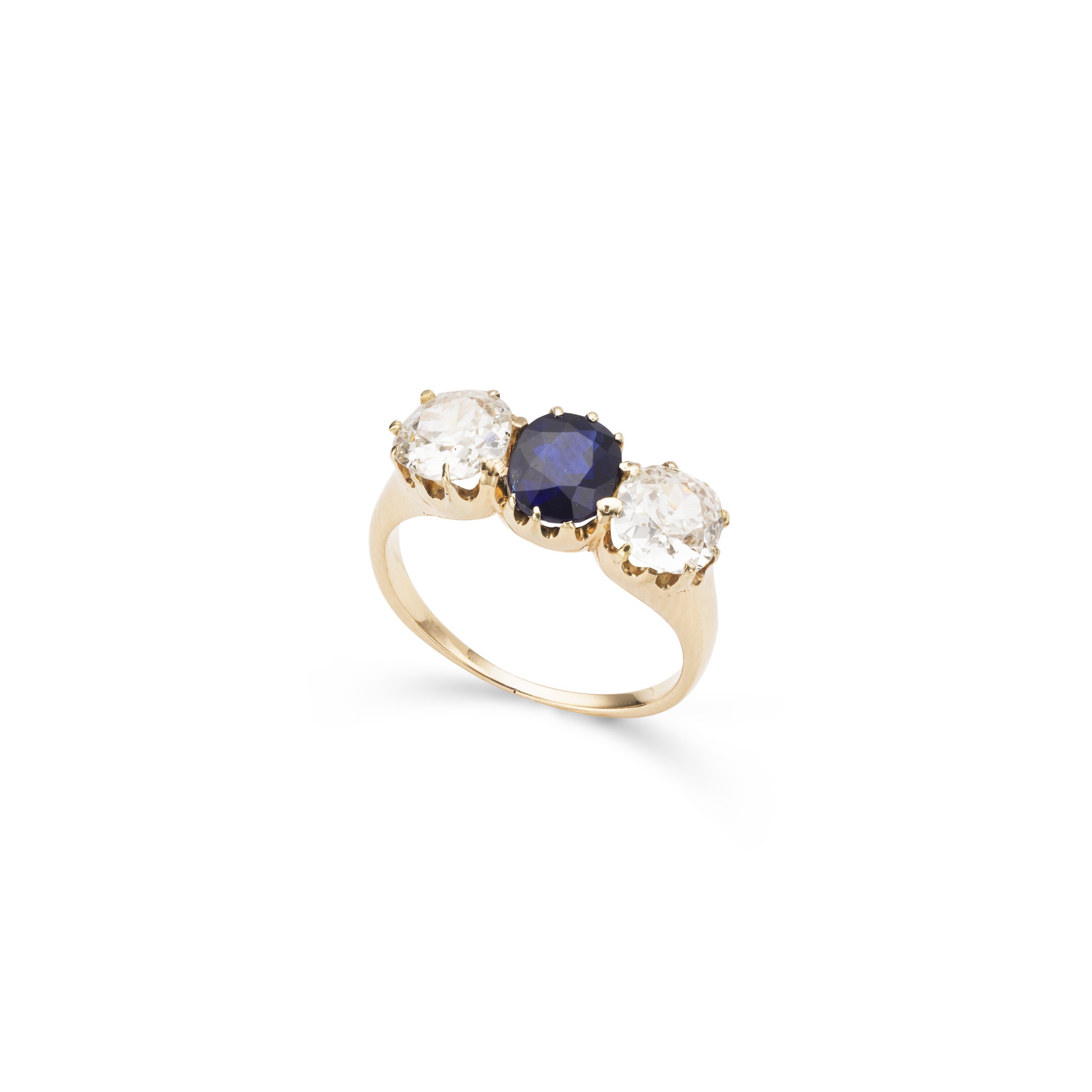 A late 19th-century sapphire and diamond three-stone ring