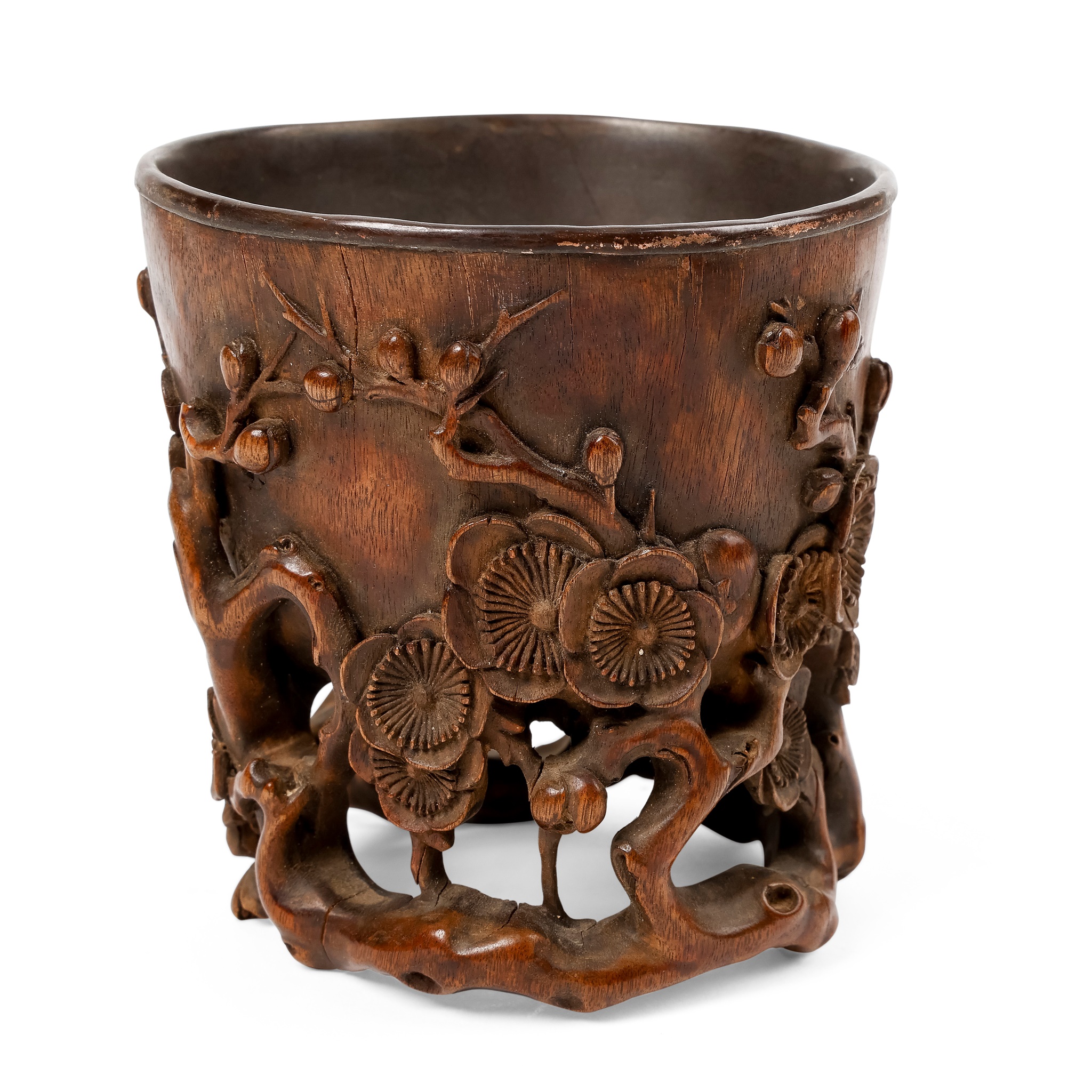 HUANGHUALI CARVED 'PRUNUS' LIBATION CUP
