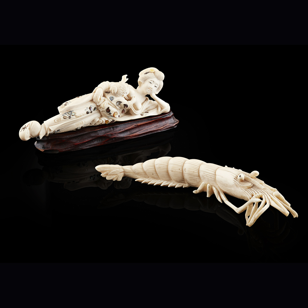 IVORY AND SHIBAYAMA-INLAID OKIMONO OF A NURSING MOTHER