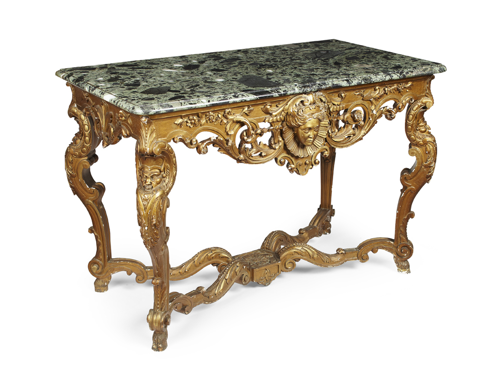CONTINENTAL CARVED GILTWOOD AND GESSO CONSOLE TABLE