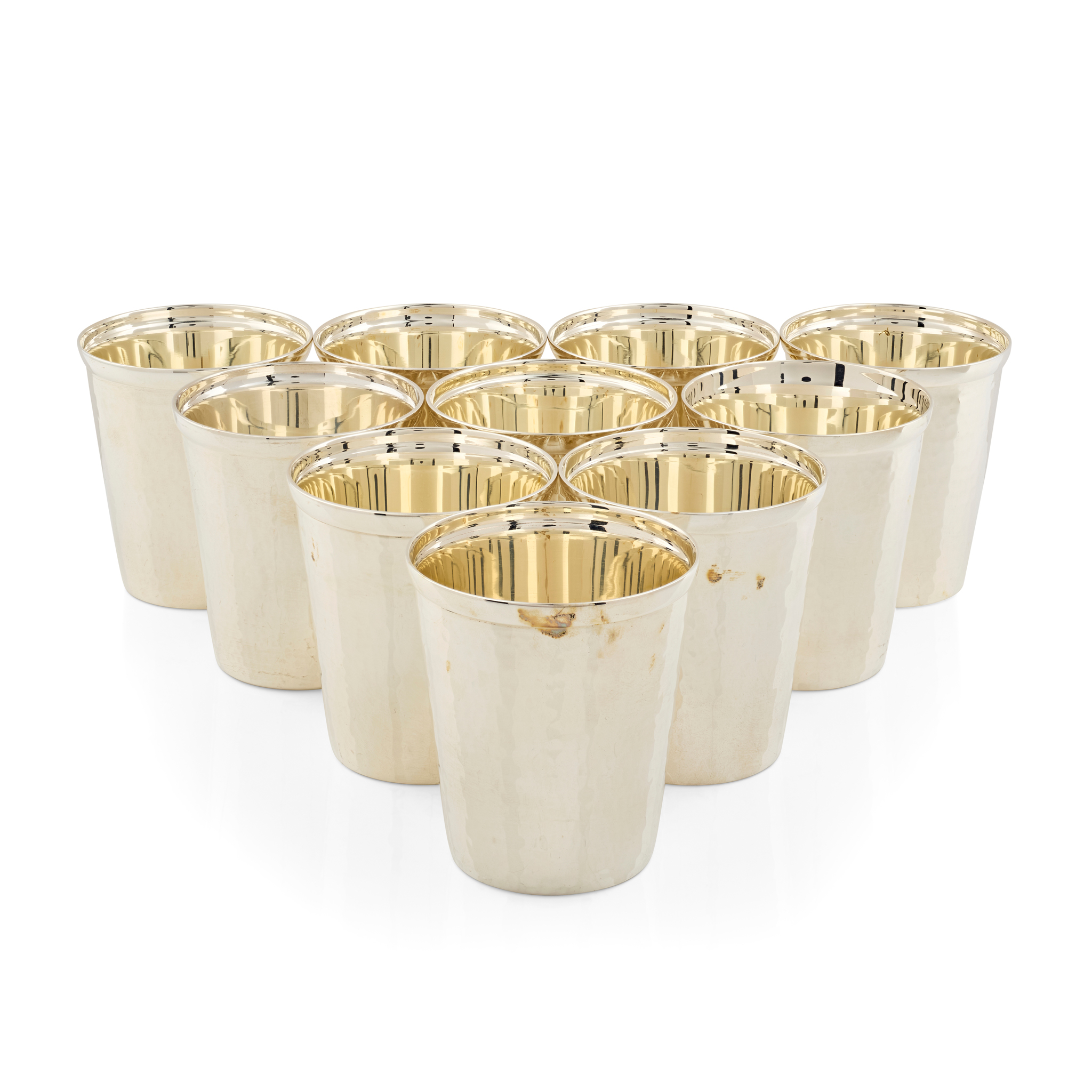 SET OF TEN CONTEMPORARY SILVER PLANISHED BEAKERS