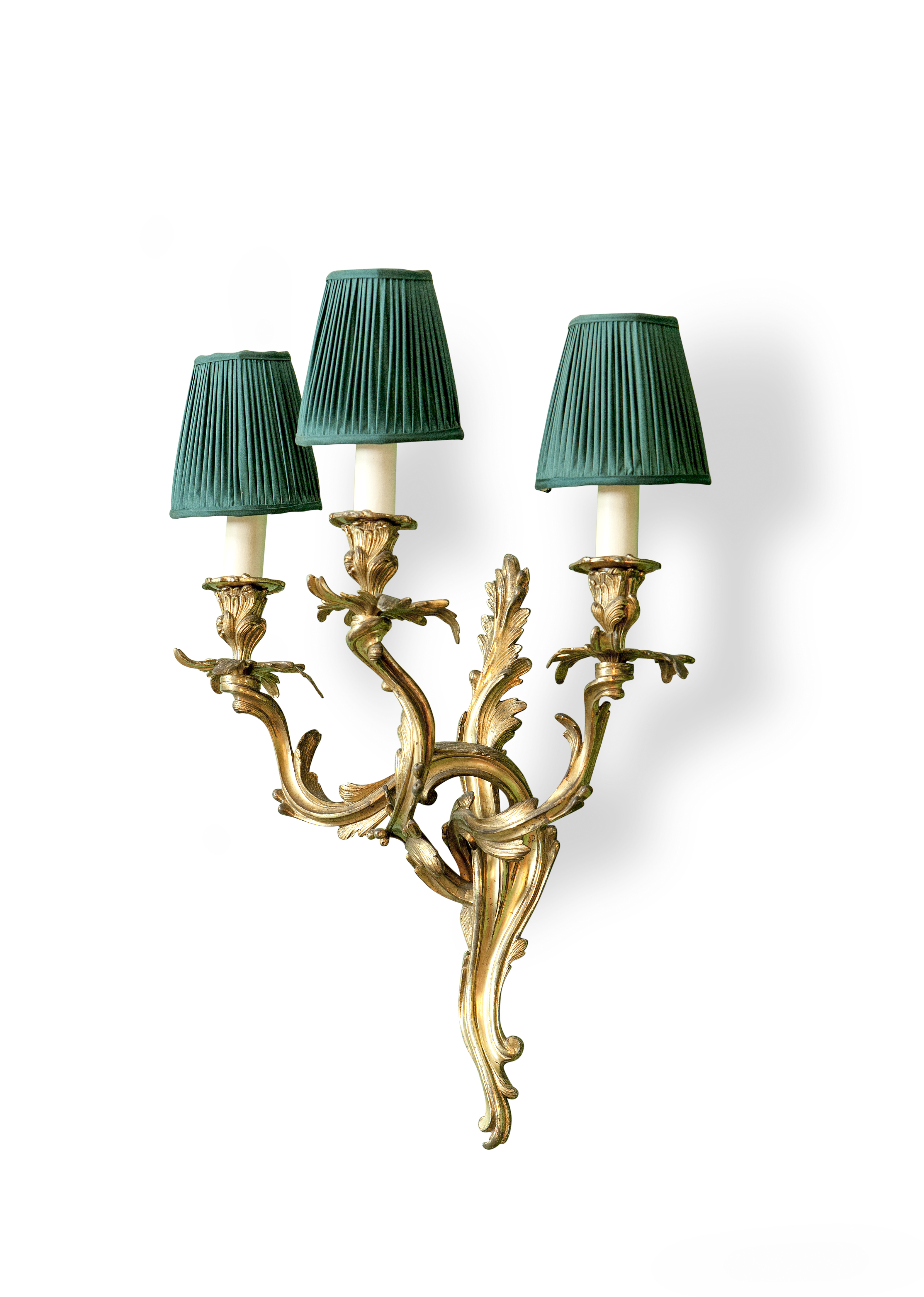 SET OF FOUR LOUIS XV STYLE GILT BRONZE WALL LIGHTS