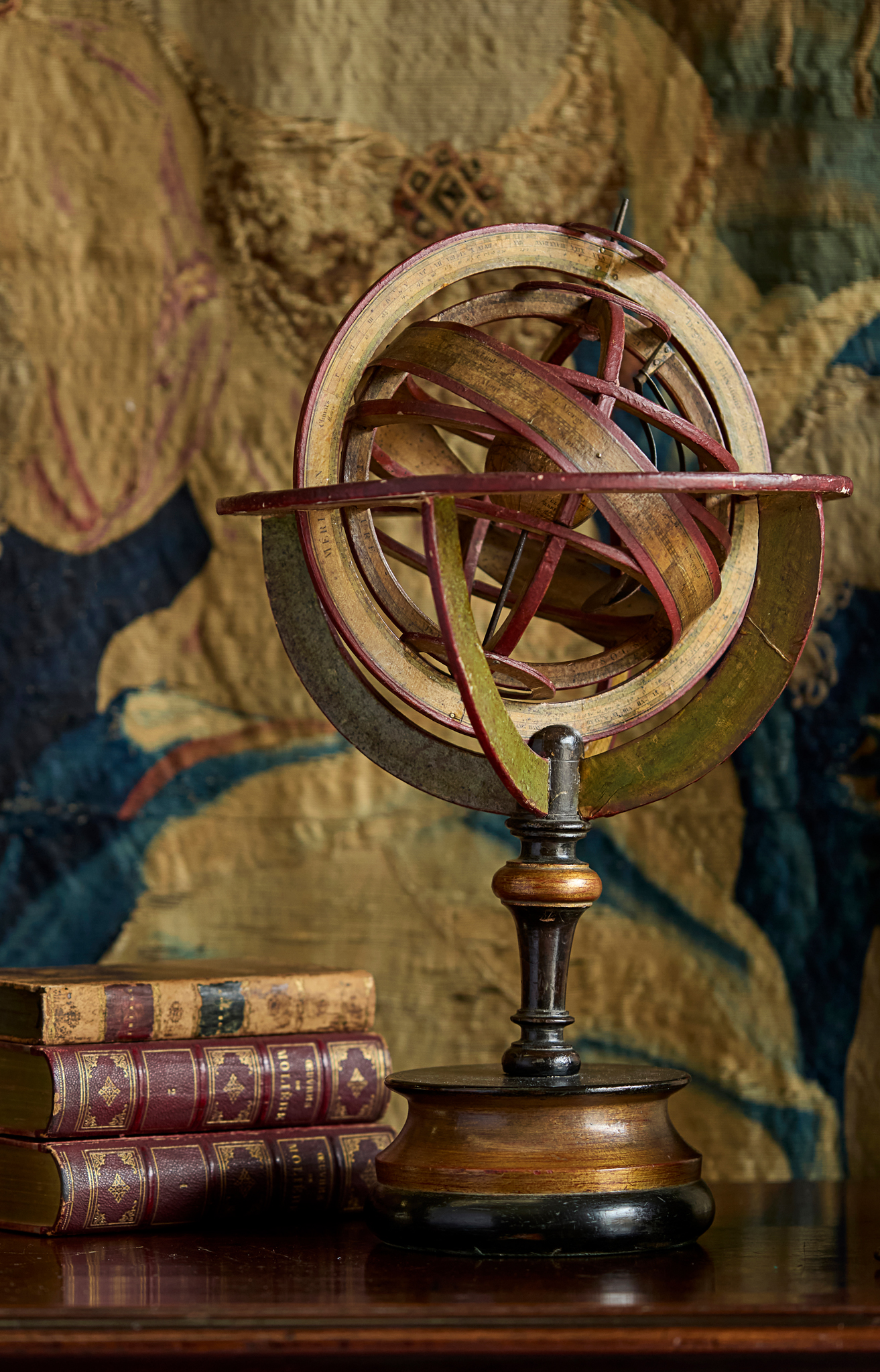 FRENCH WOOD, PASTEBOARD AND PAPER ARMILLARY SPHERE BY DELAMARCHE
