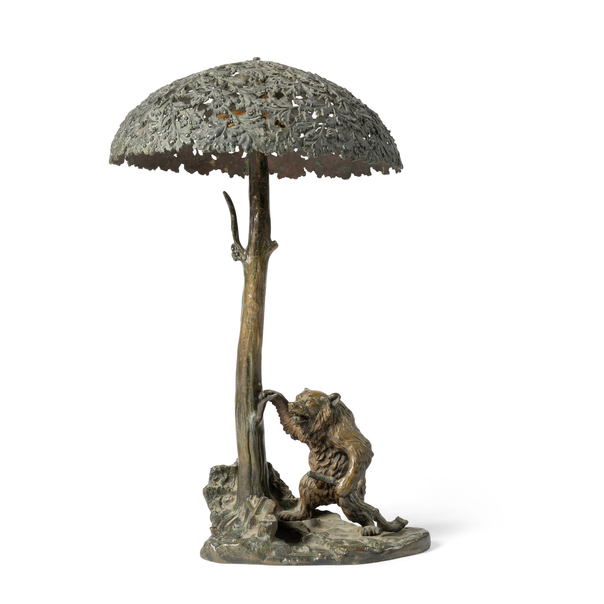 A PATINATED BRONZE TABLE LAMP