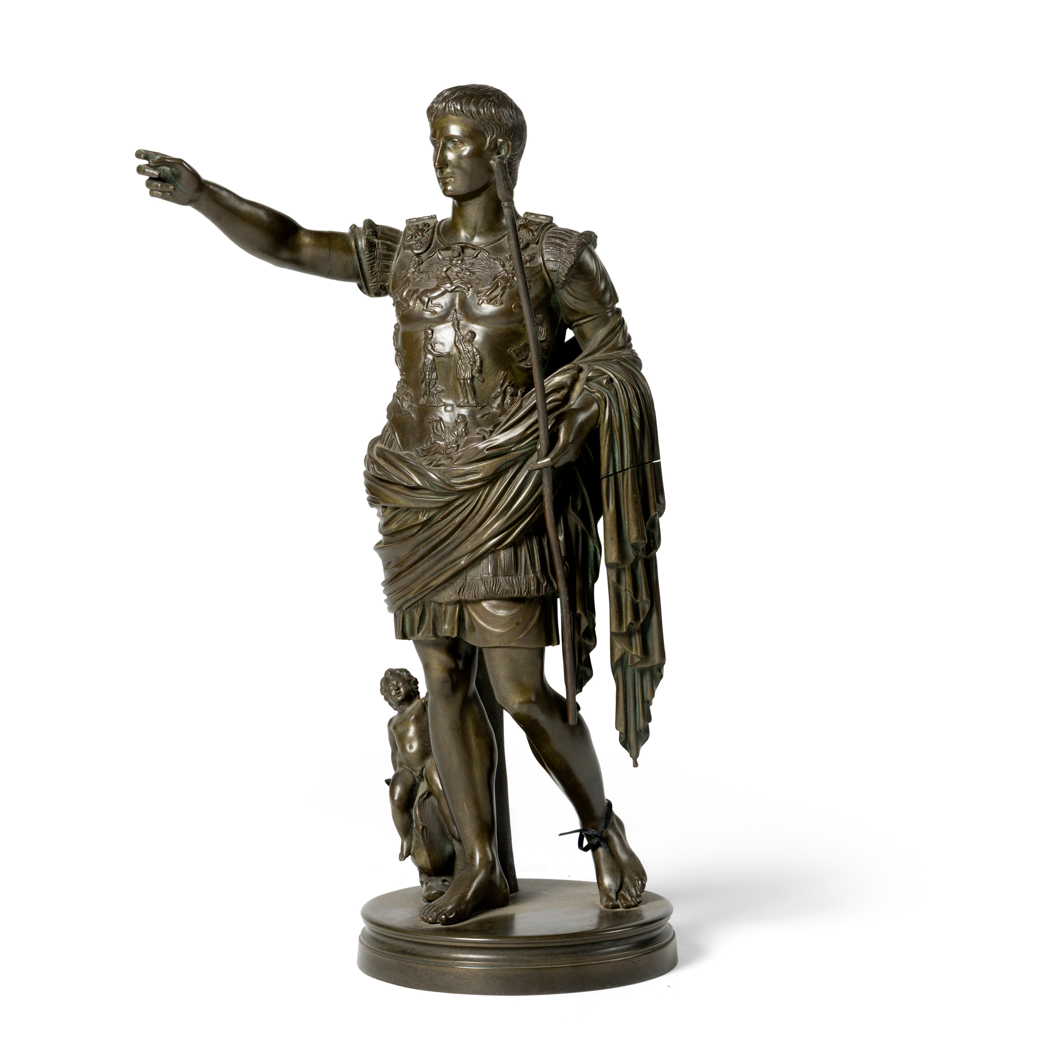 A BRONZE FIGURE MODELLED AFTER AUGUSTUS FOUND AT PRIMA PORTA, AFTER THE ANTIQUE