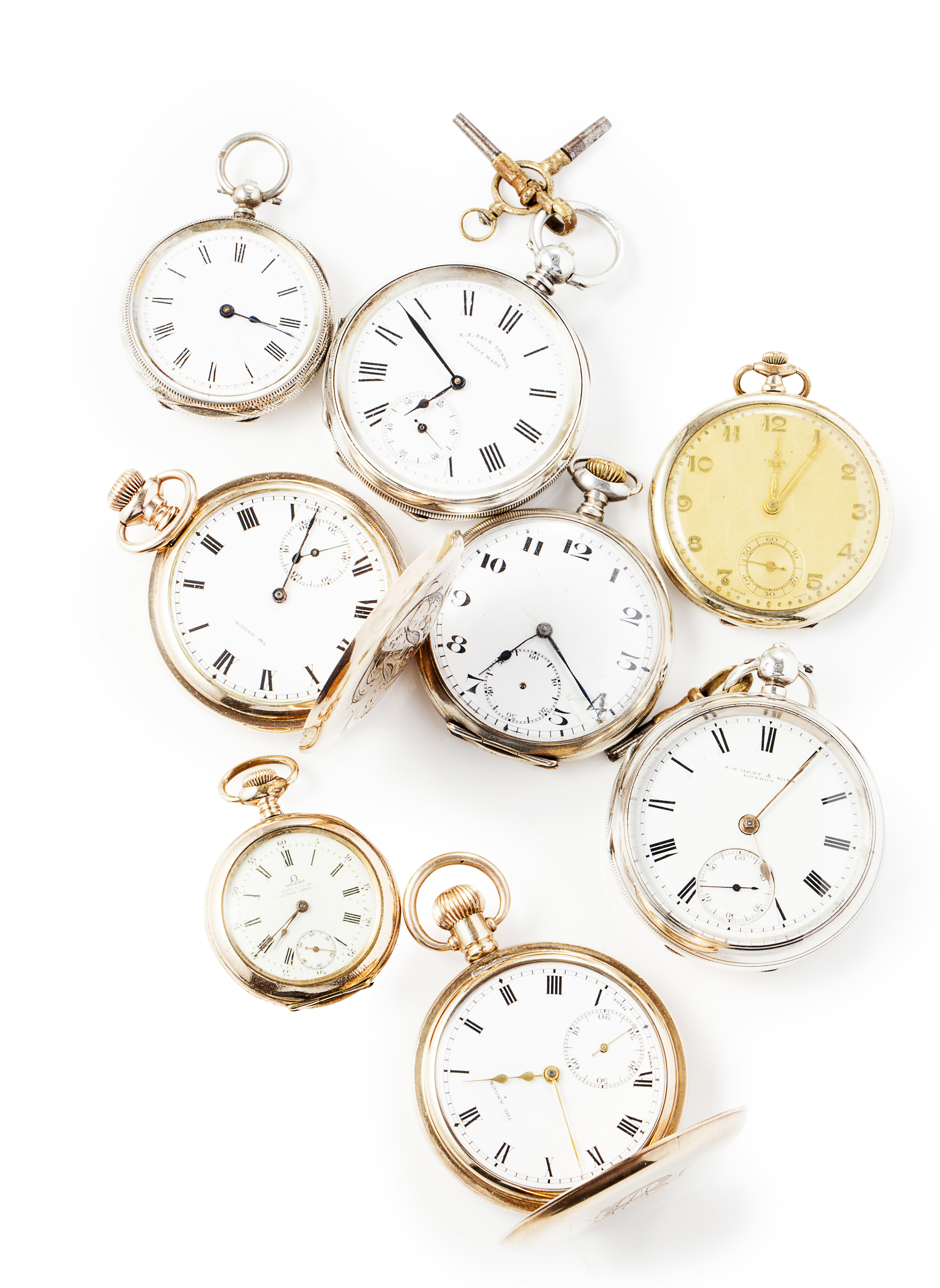 A mixed group of eight pocket watches