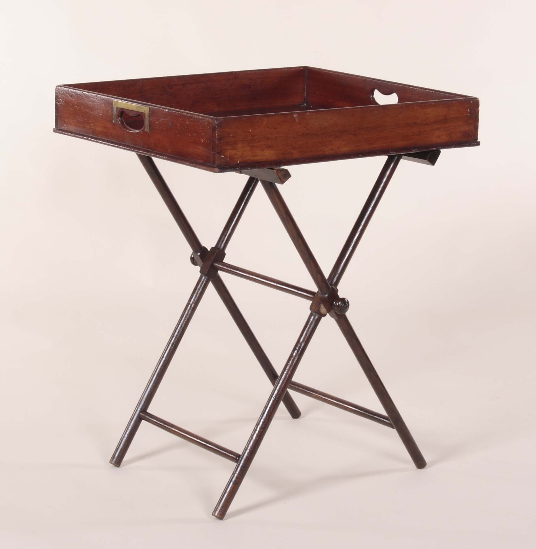 A 19th century mahogany butler's tray on associated stand