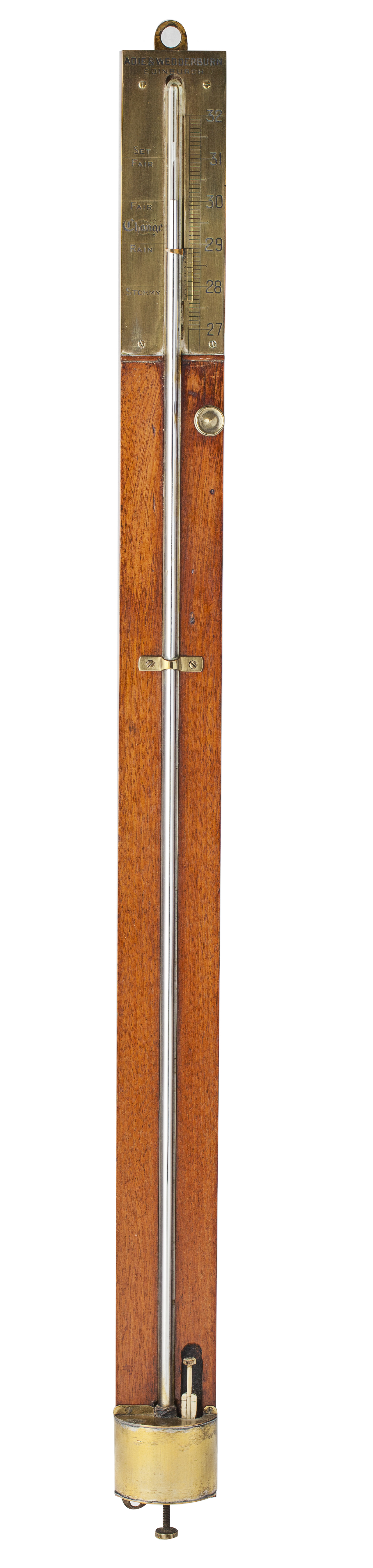 A MAHOGANY AND BRASS MOUNTED STICK BAROMETER BY ADIE & WEDDERBURN, EDINBURGH