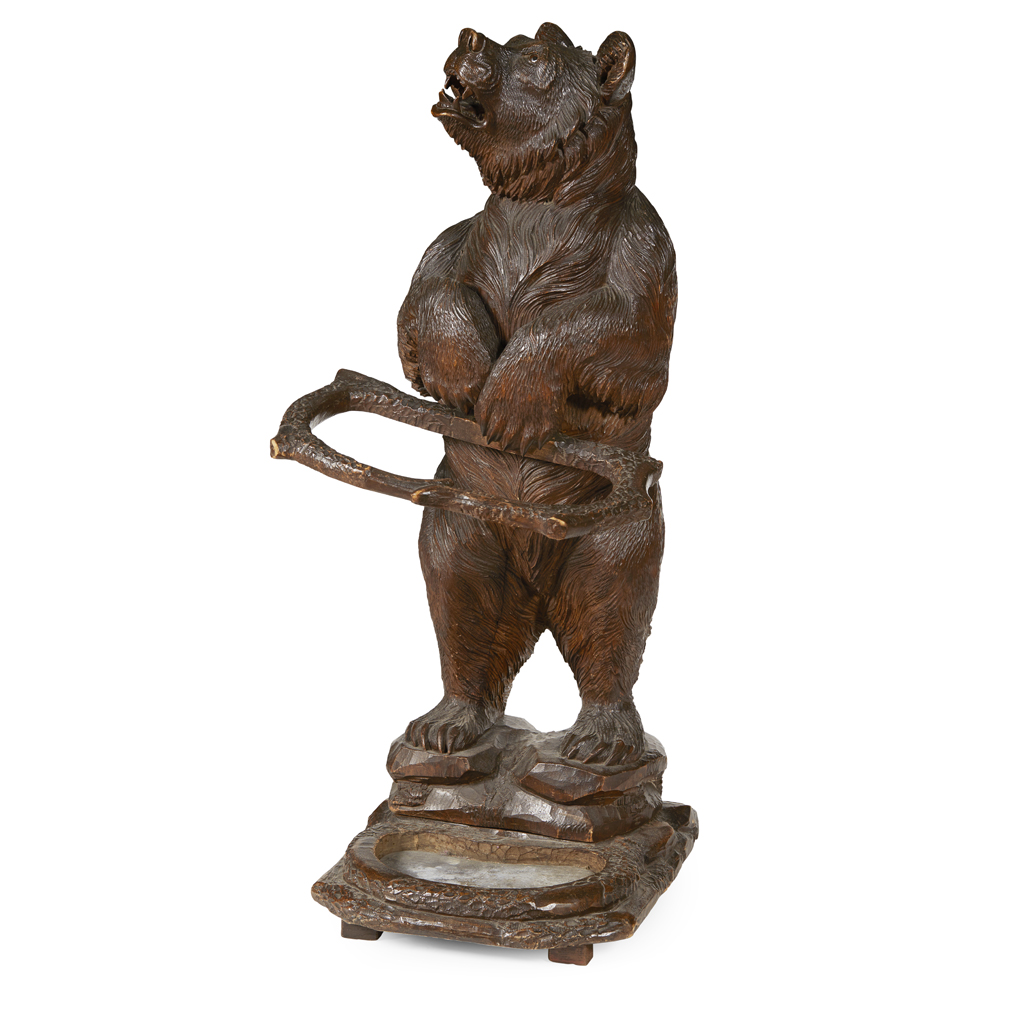 BLACK FOREST CARVED BEAR STICK STAND