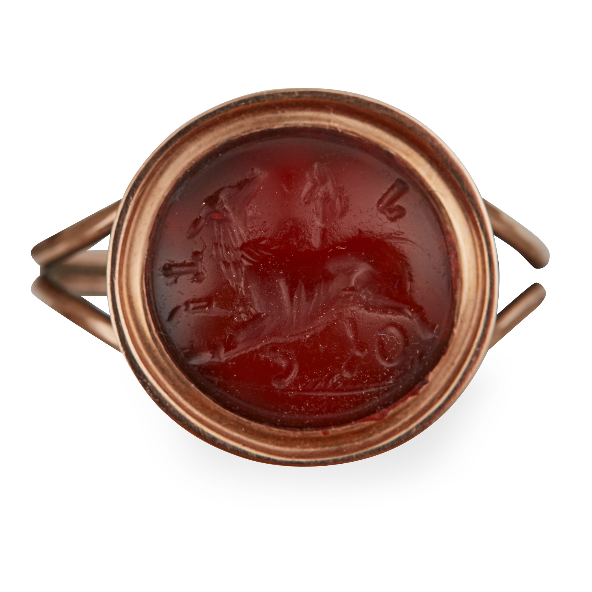 An 18th century mounted 5th/6th century Sassanian carnelian intaglio ring
