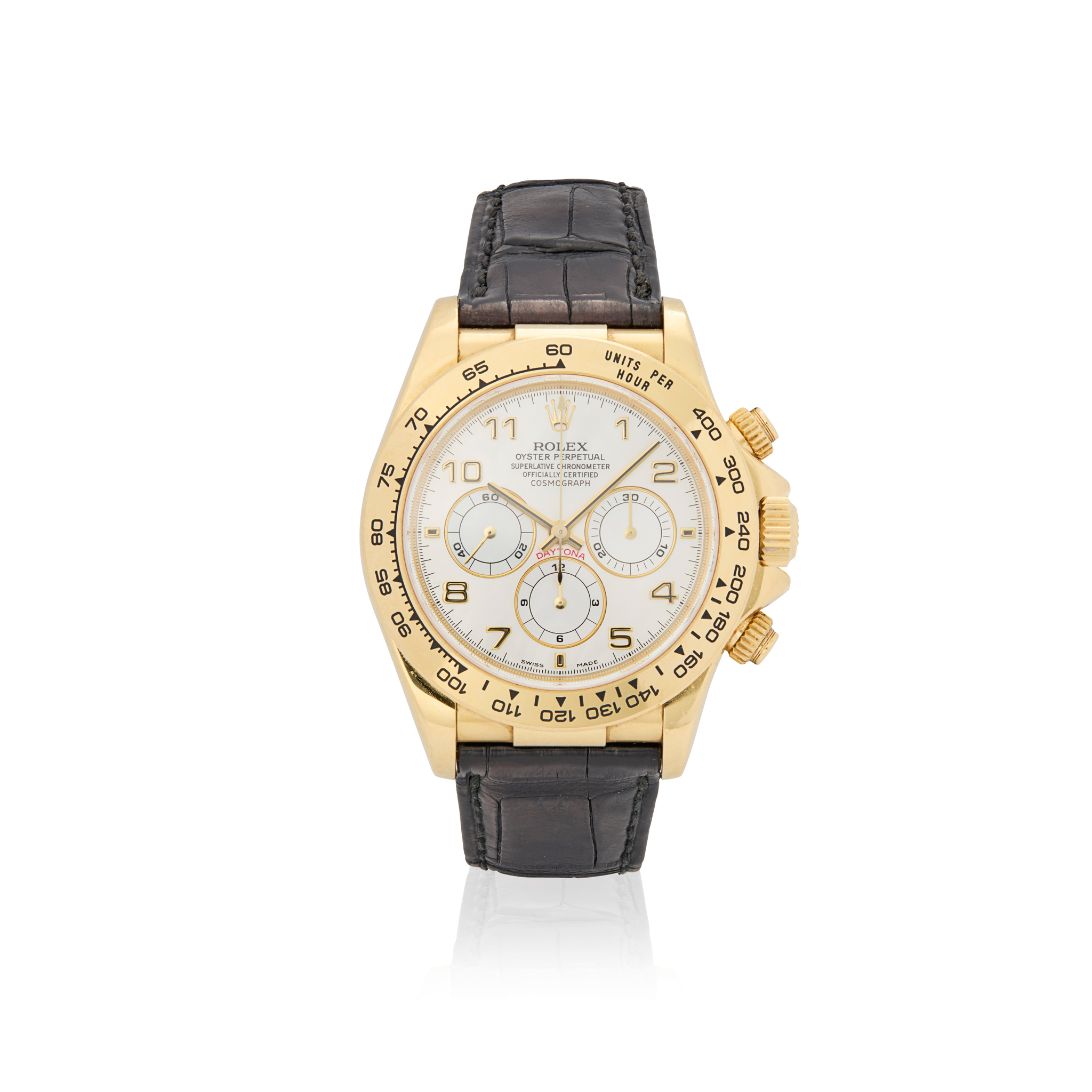 Rolex. A fine, rare and desirable 18k gold automatic chronograph wristwatch with mother-of-pearl dial