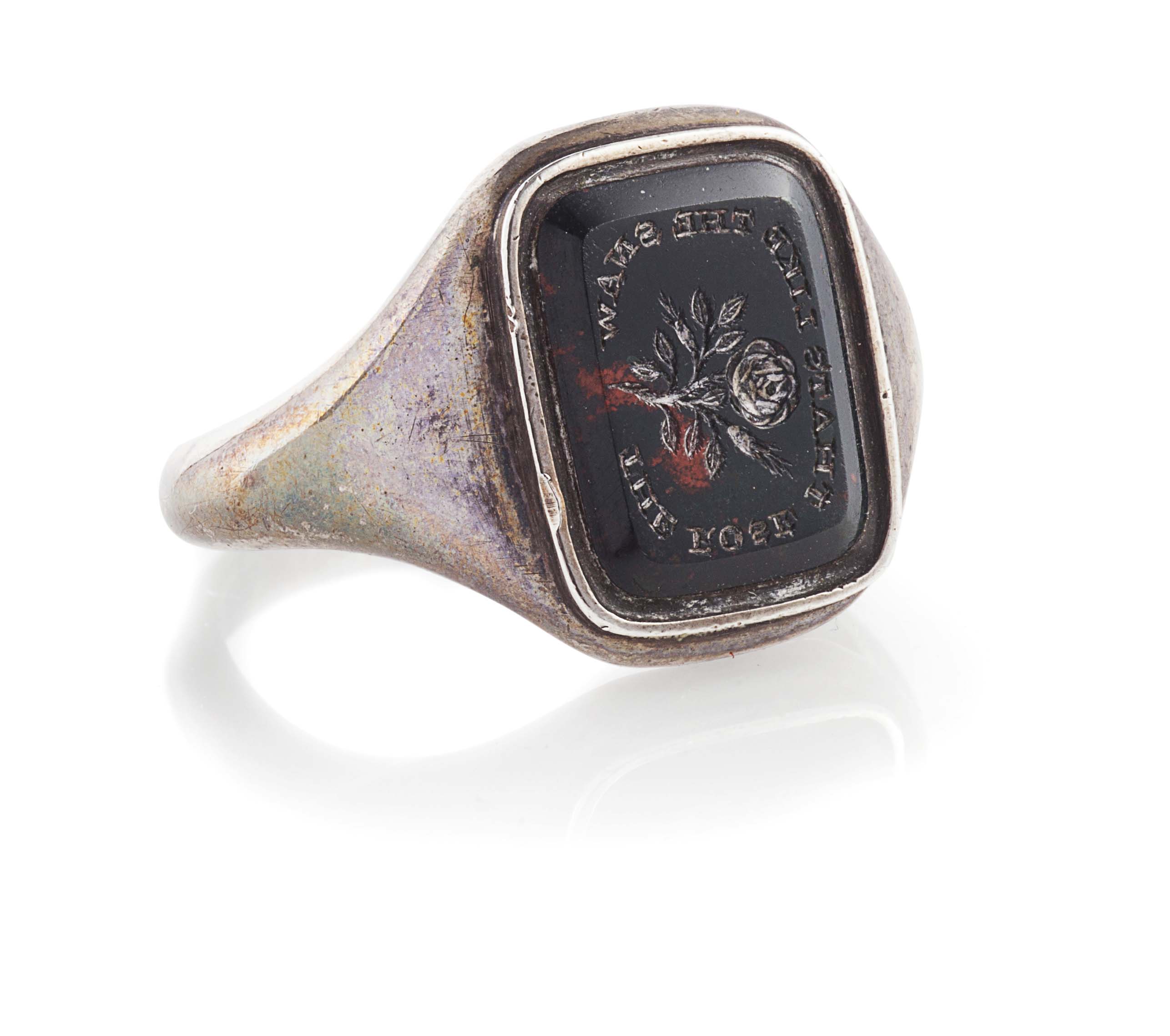 A late 18th century gentleman's Jacobite silver and bloodstone supporter's ring