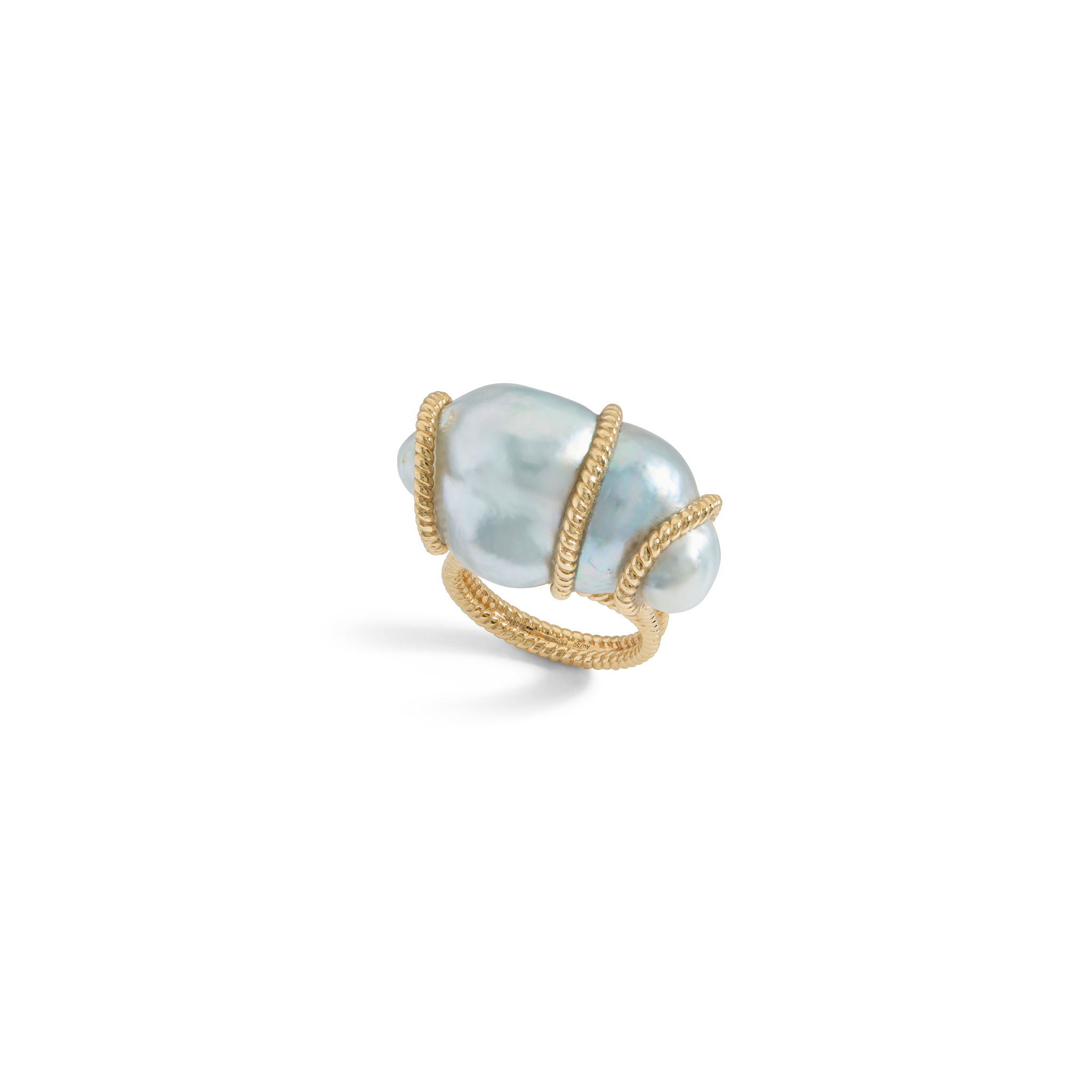 An 18ct gold baroque pearl and diamond cocktail ring