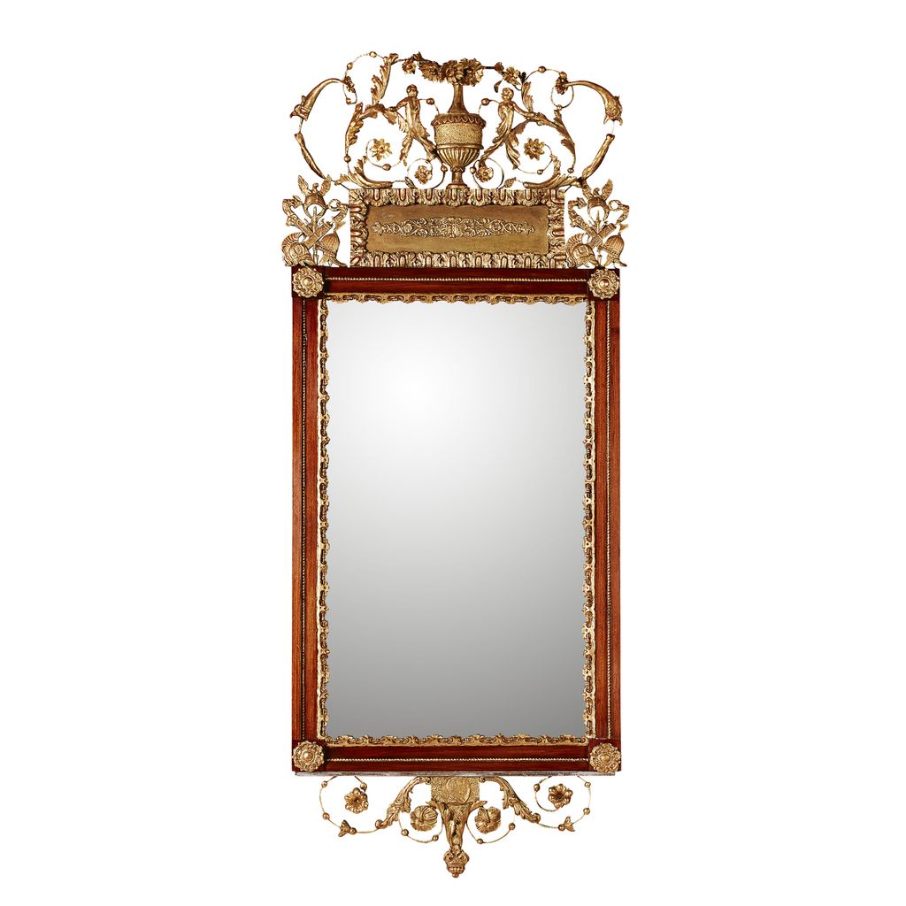 GEORGIAN STYLE MAHOGANY AND GILT MIRROR