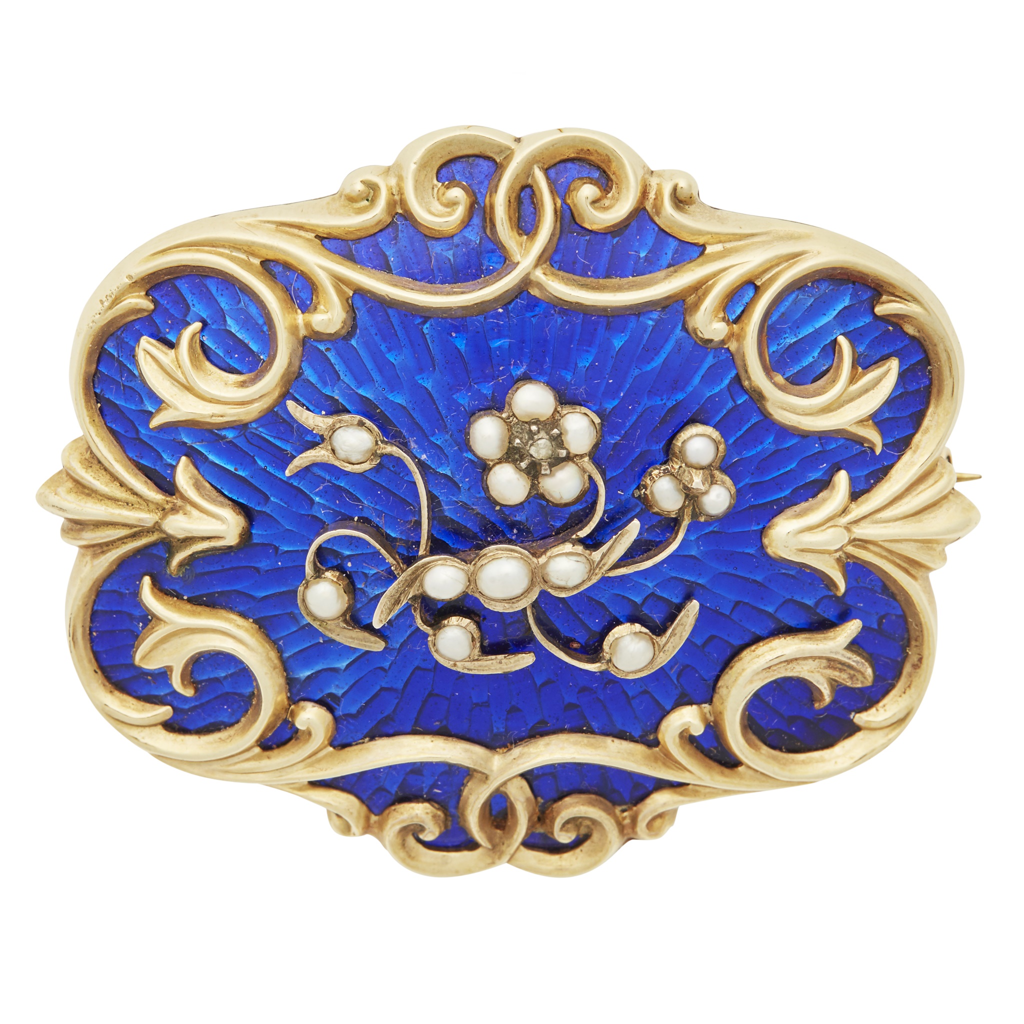 An early Victorian enamel and pearl set mourning brooch