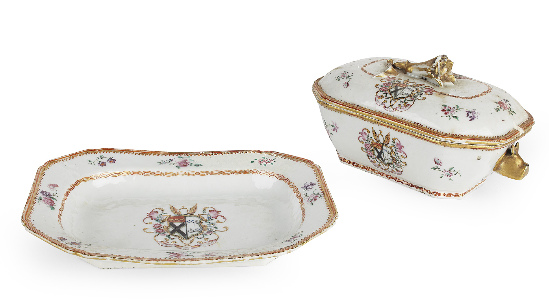 CHINESE EXPORT FAMILLE ROSE TUREEN, COVER AND UNDERPLATE