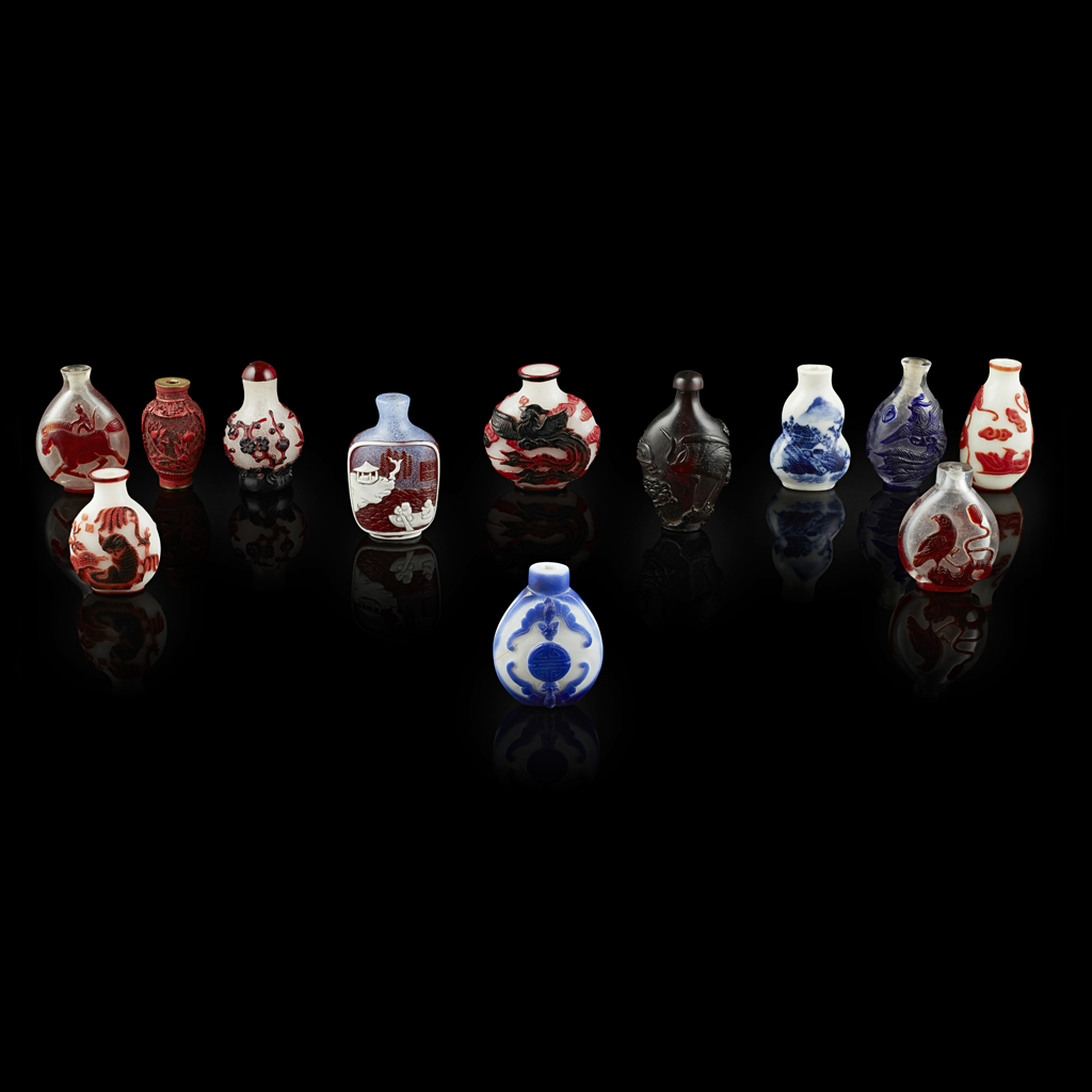 COLLECTION OF TWELVE SNUFF BOTTLES