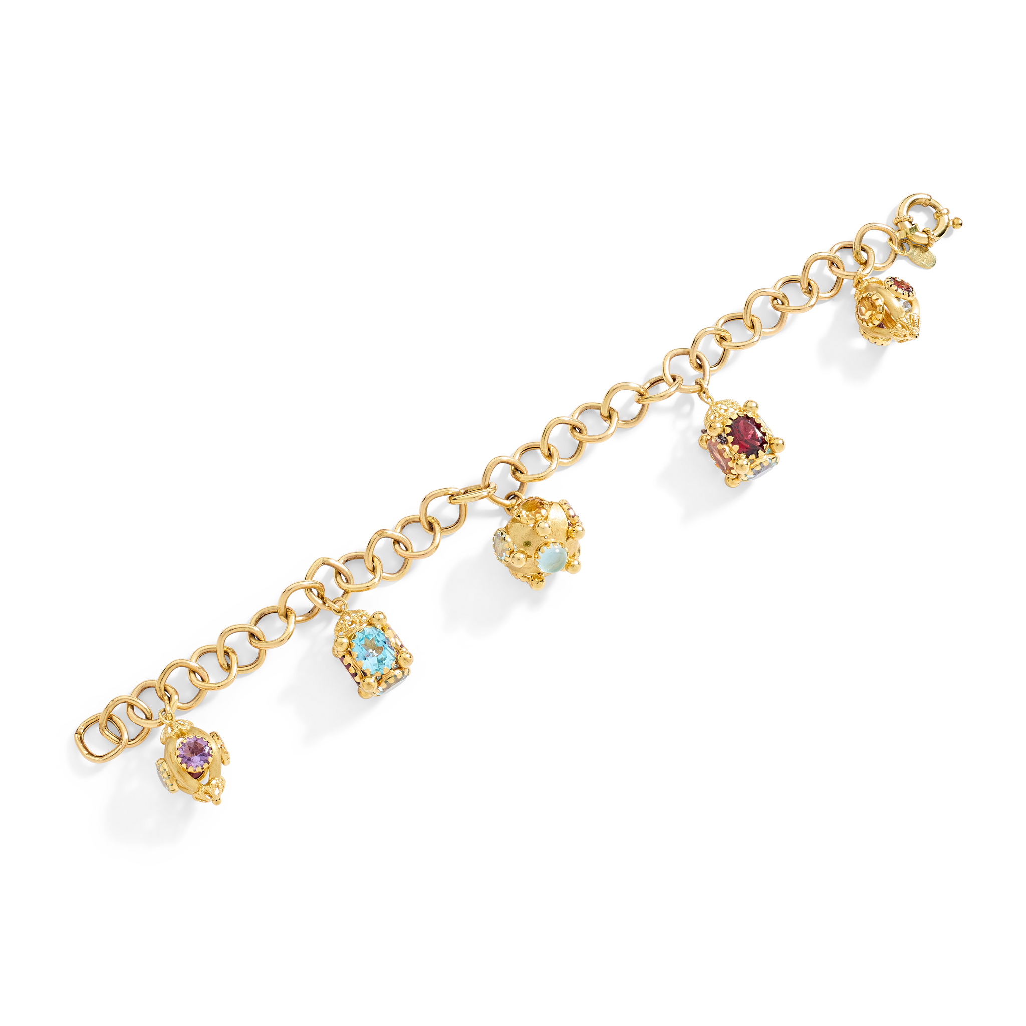 A 9ct gold multi-gem set charm bracelet
