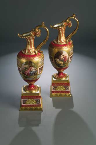 A pair of tall Vienna baluster ewers