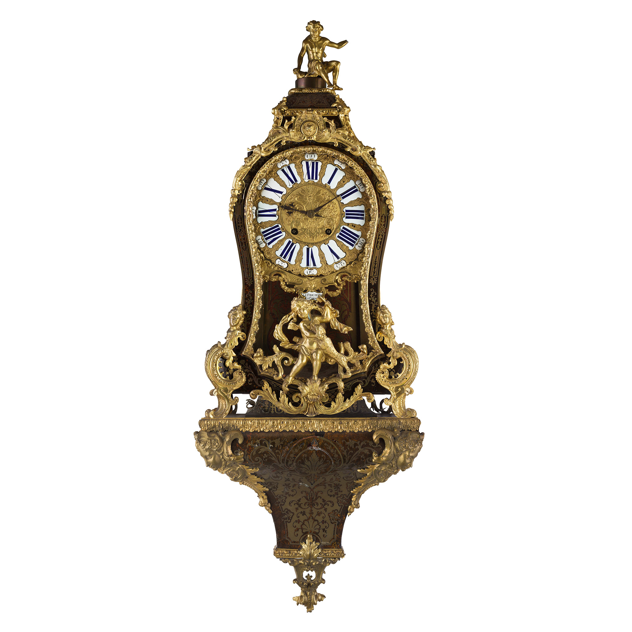 FRENCH RÉGENCE BOULLE MARQUETRY BRACKET CLOCK AND BRACKET, LE FAUCHEUR, PARIS