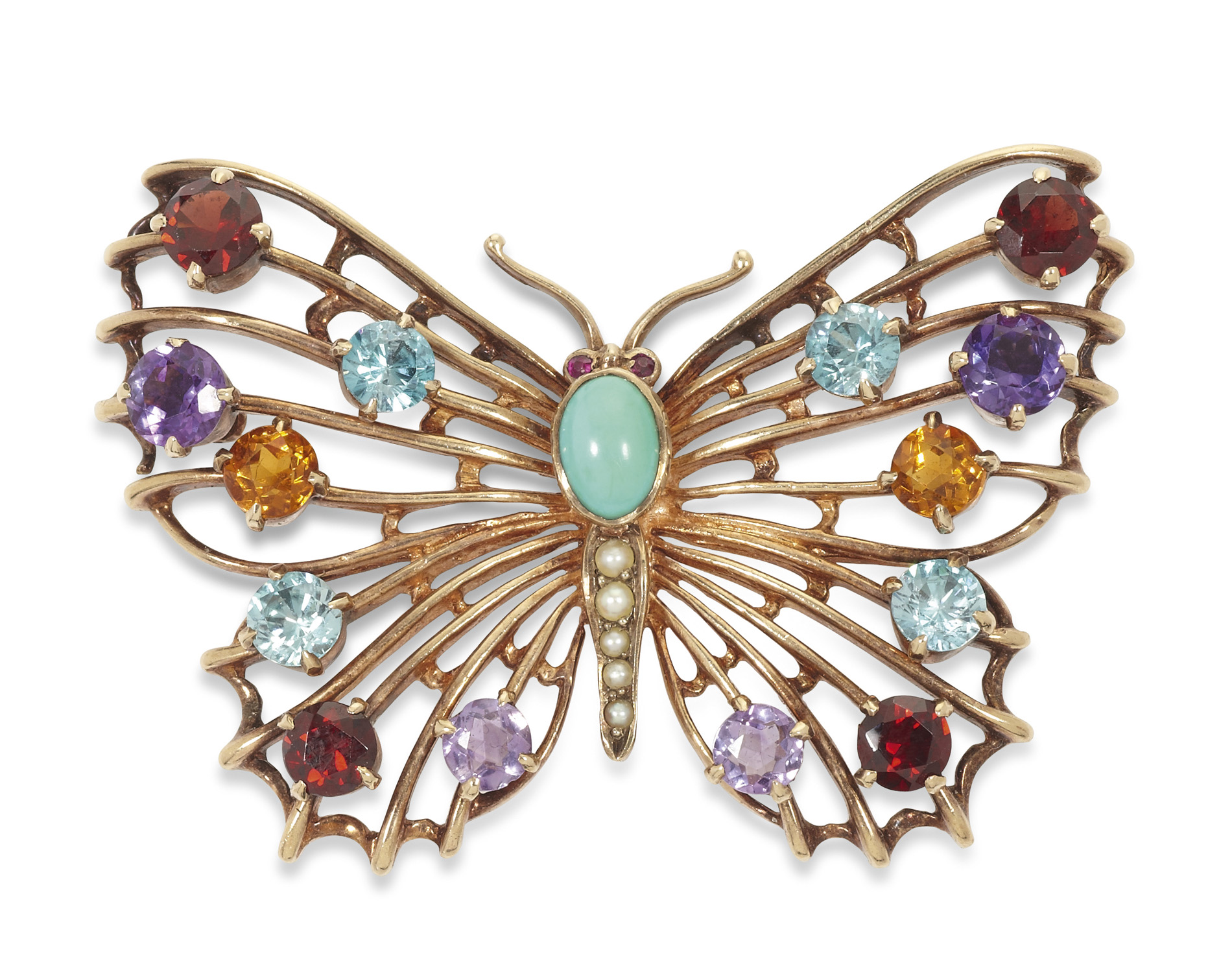 A 9ct gold multi-gem set butterfly brooch