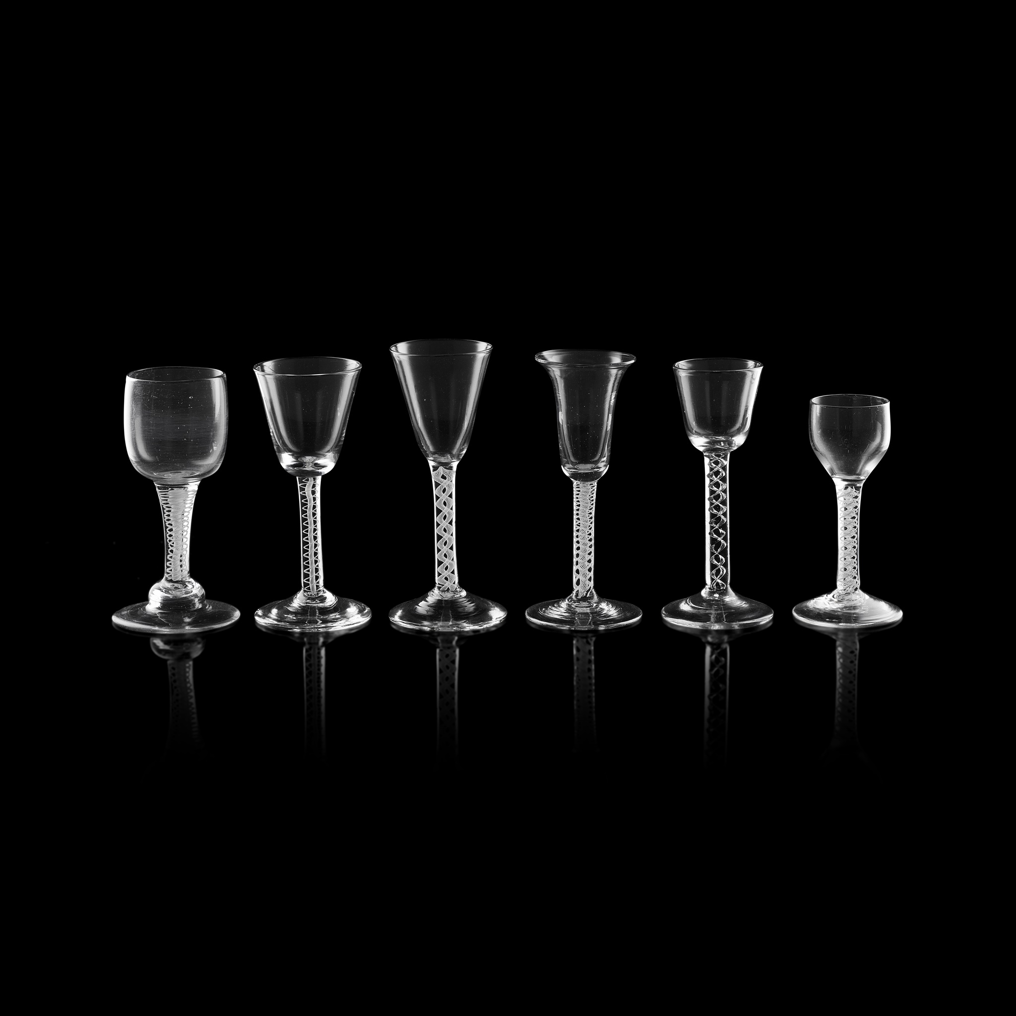 SIX GEORGIAN TWIST-STEM WINE GLASSES