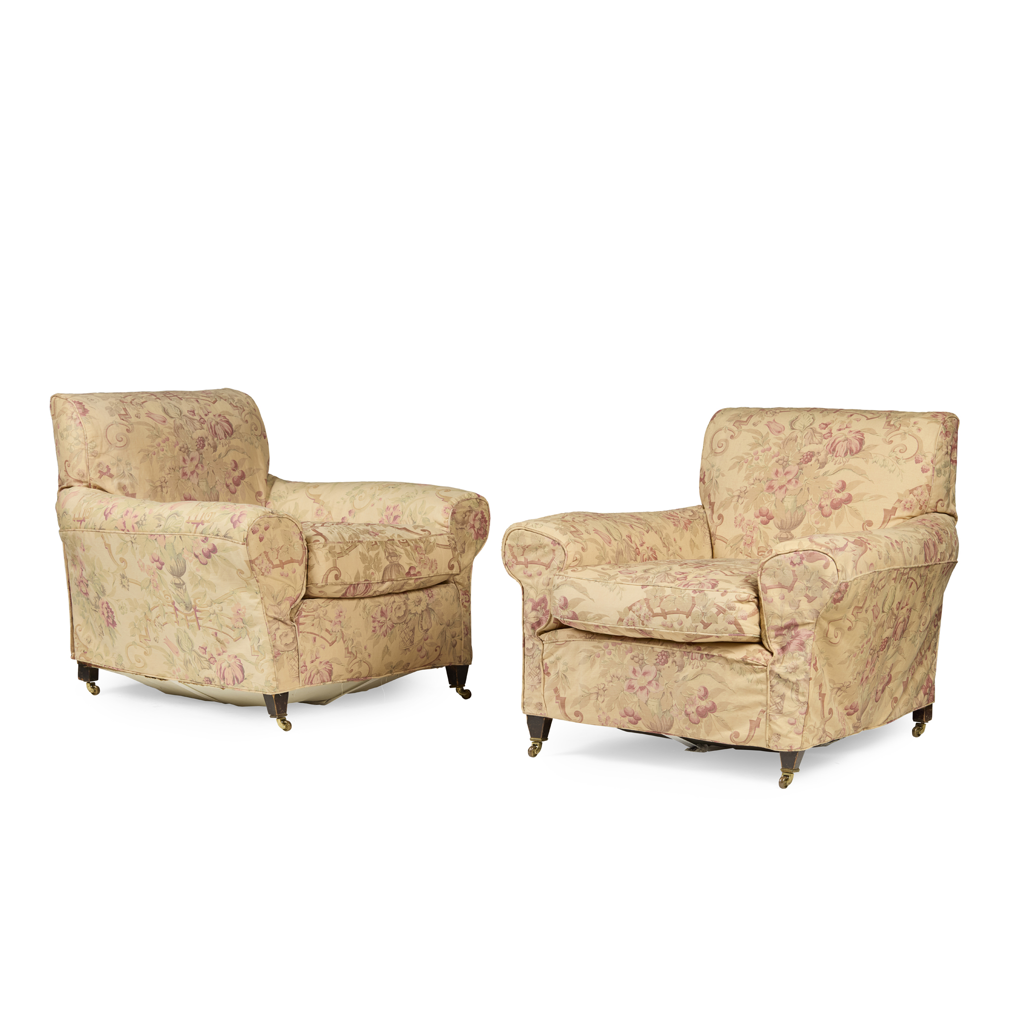PAIR OF EDWARDIAN COUNTRY HOUSE EASY ARMCHAIRS
