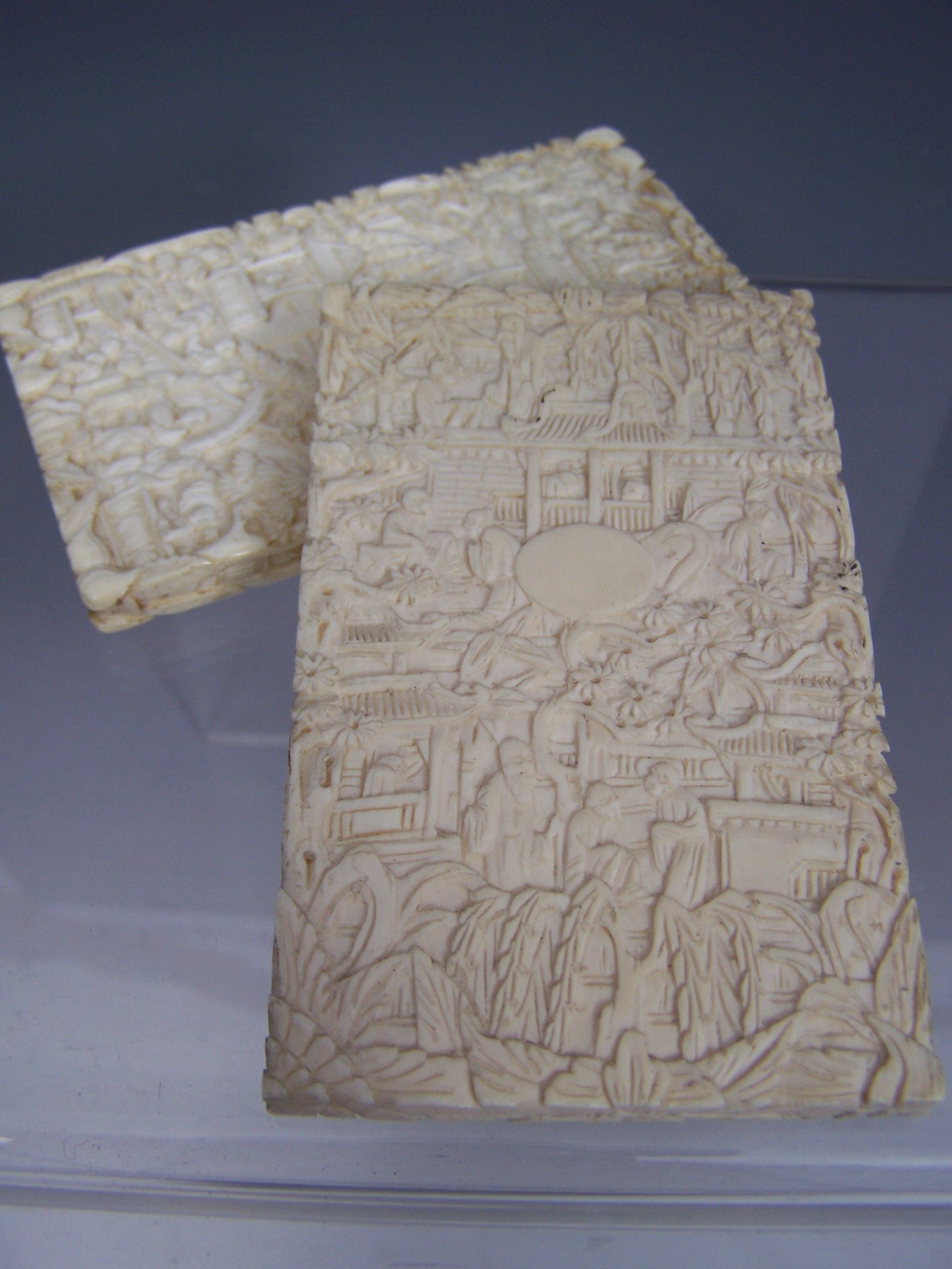 Two similar Chinese ivory card cases