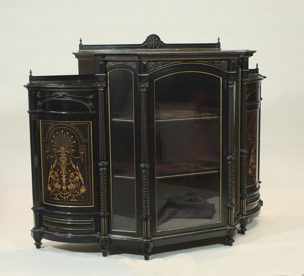A Victorian ebonised and gilt breakfront credenza
