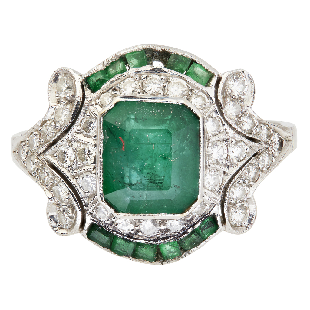 A Belle Époque style emerald and diamond set ring