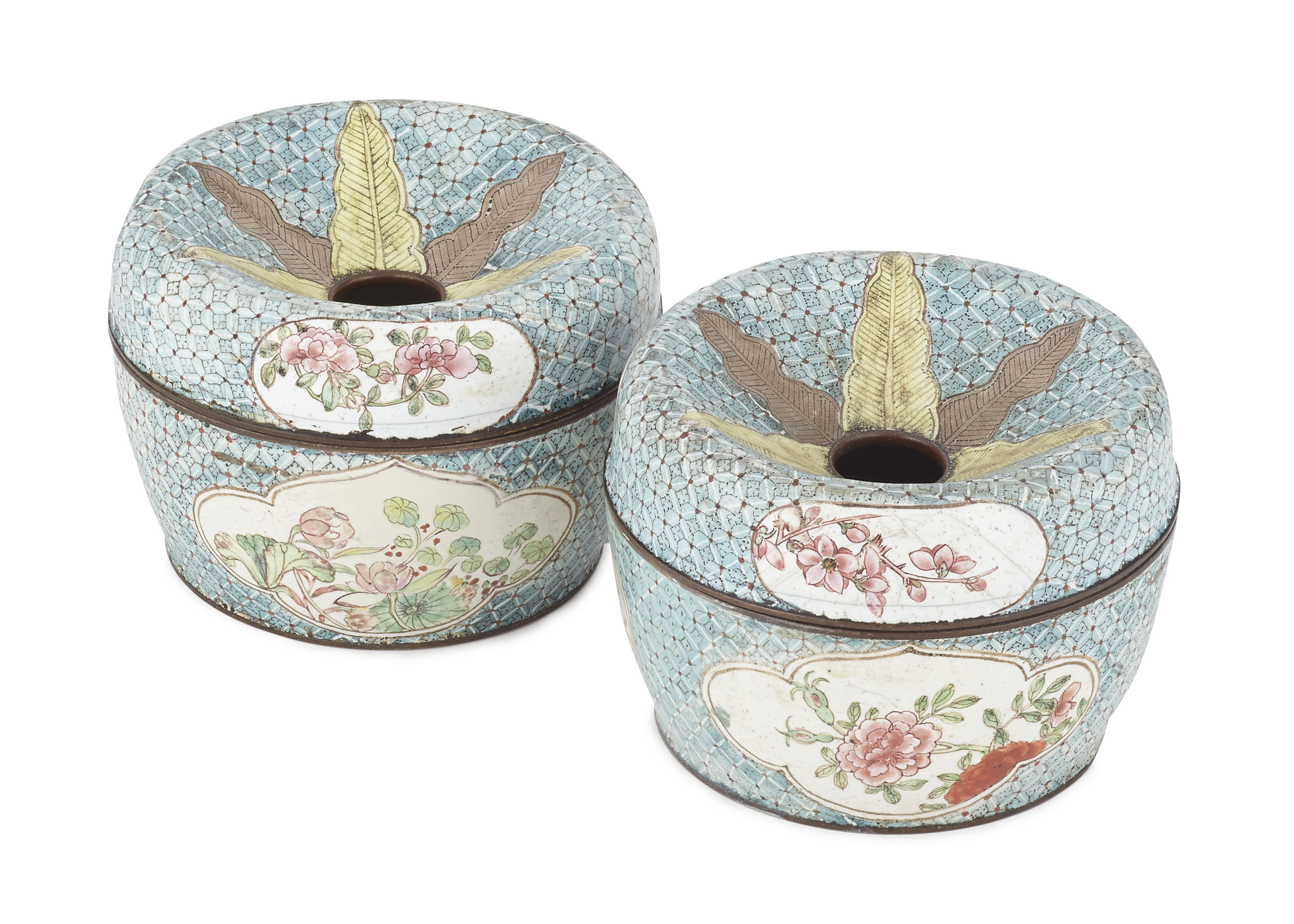 PAIR OF CHINESE ENAMEL COVERED VESSELS