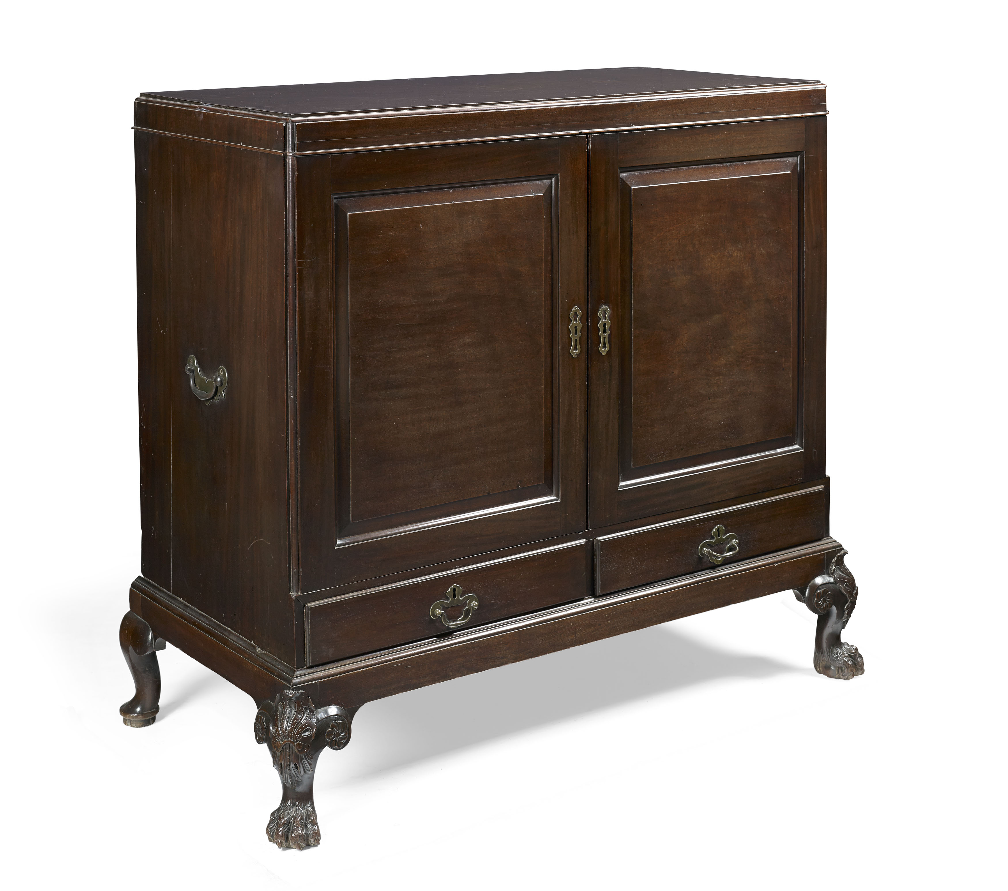 GEORGE II RED WALNUT DWARF PRESS CUPBOARD, PROBABLY IRISH