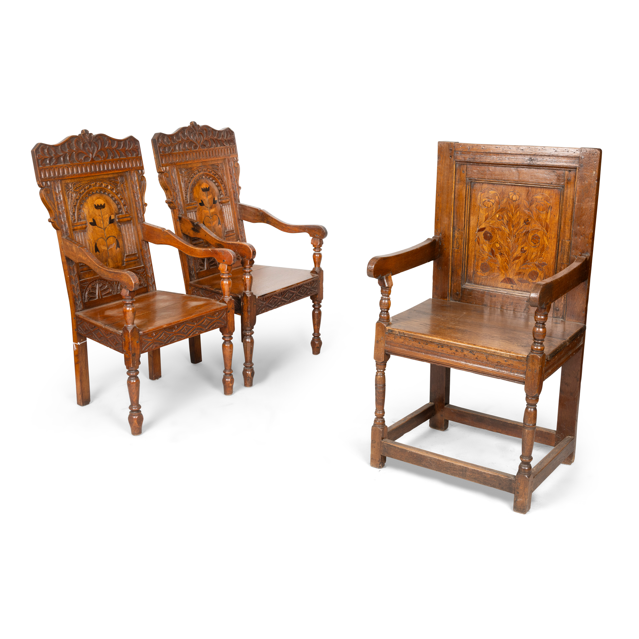 A PAIR OF OAK ARMCHAIRS
