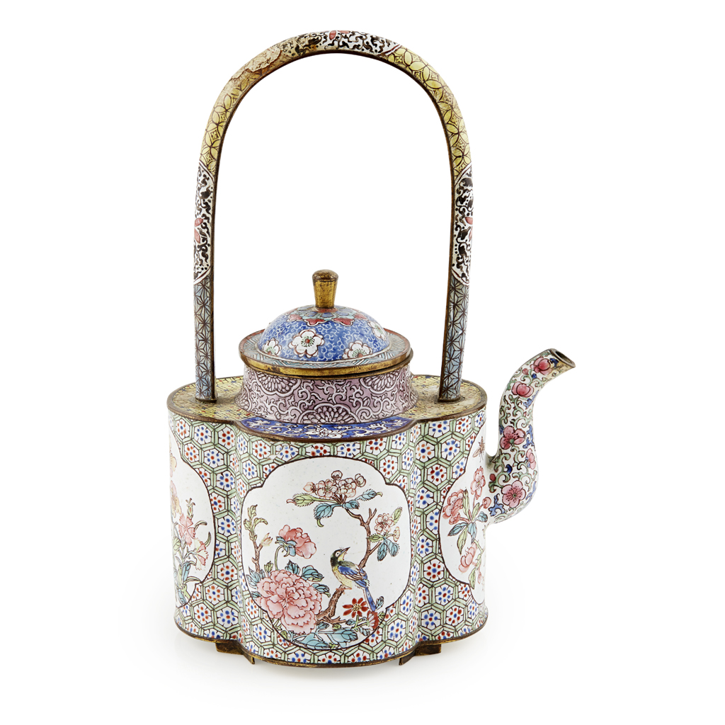 CANTON ENAMEL TEAPOT AND COVER