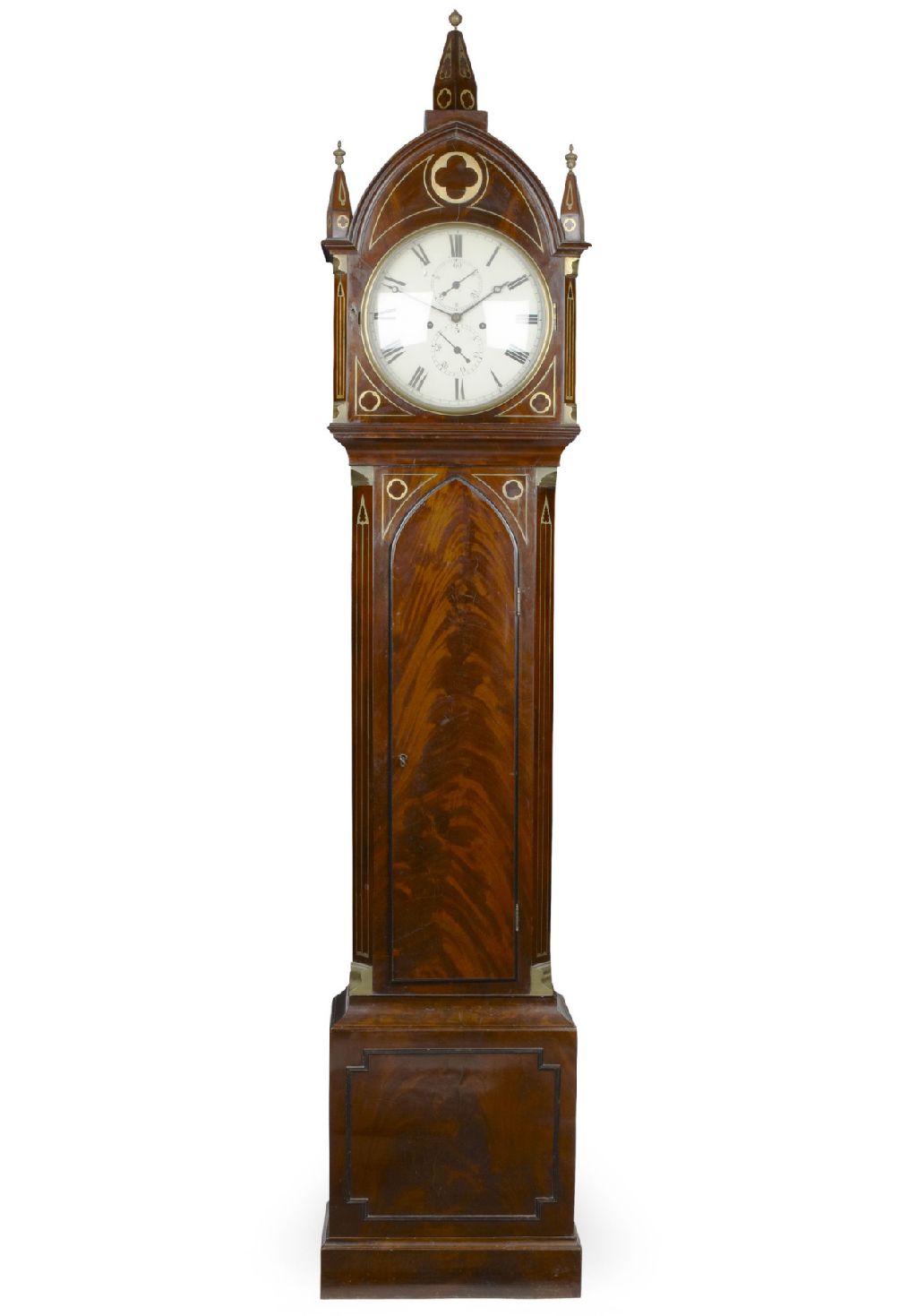 REGENCY MAHOGANY AND BRASS INLAID LONGCASE CLOCK