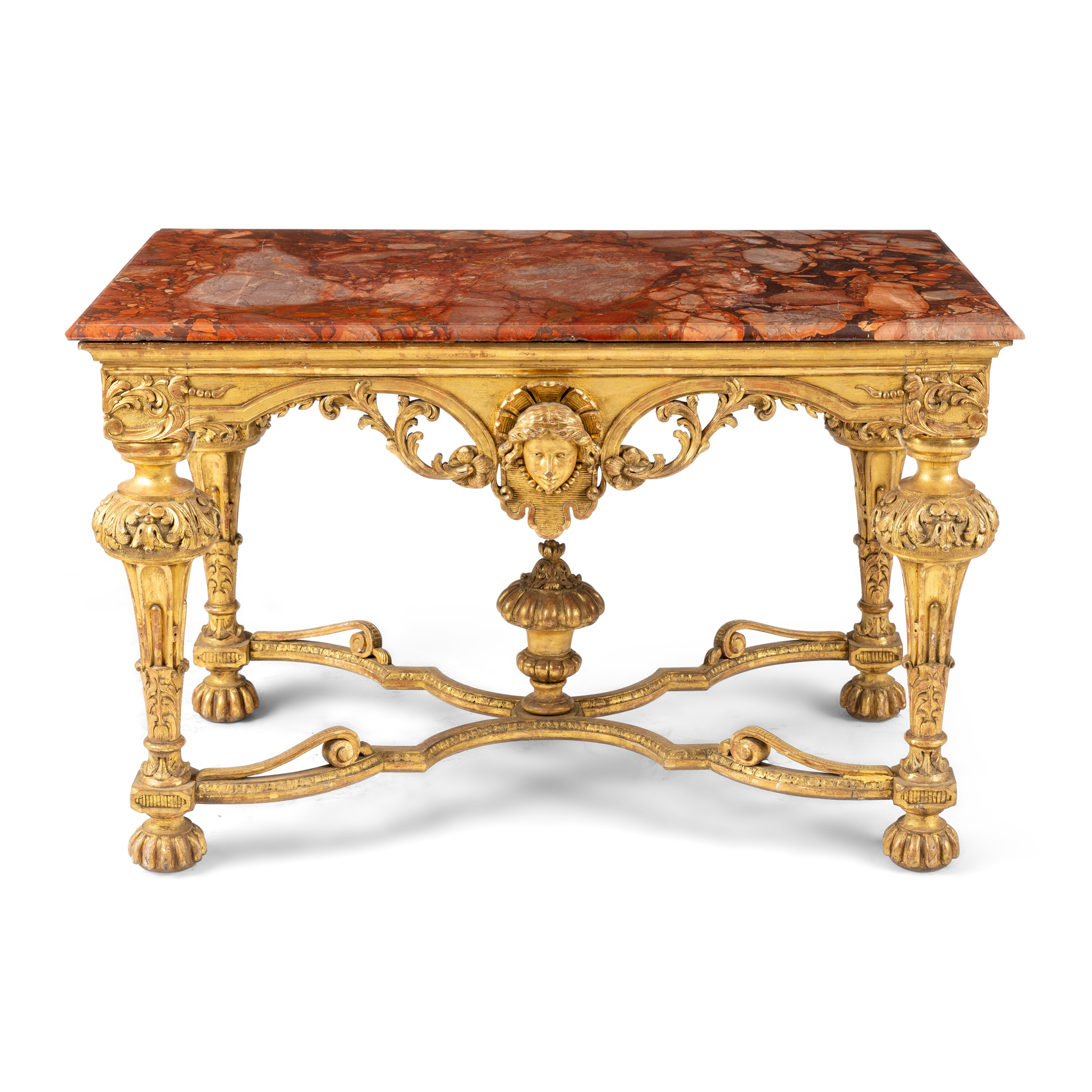 A FRENCH GILTWOOD AND MARBLE TOP CONSOLE TABLE