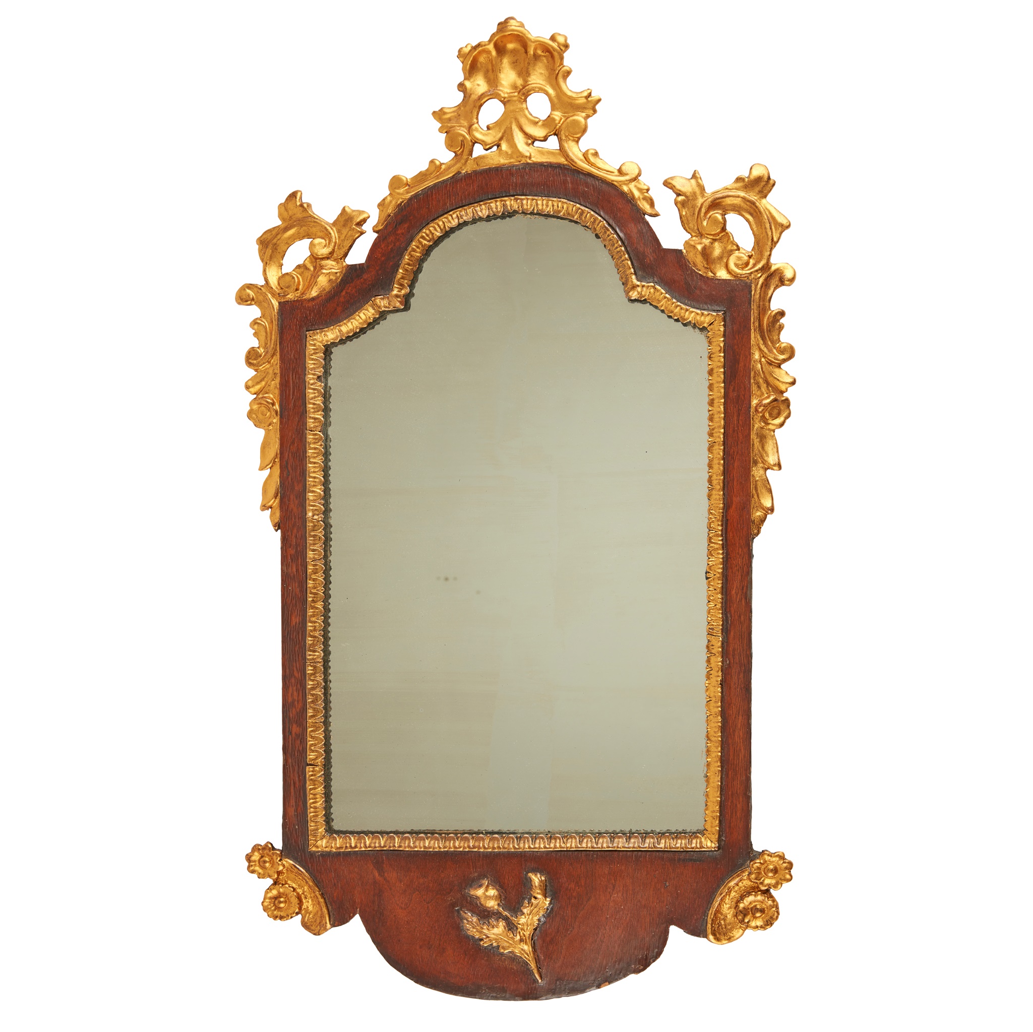 SCOTTISH GEORGE III WALNUT PARCEL-GILT MIRROR