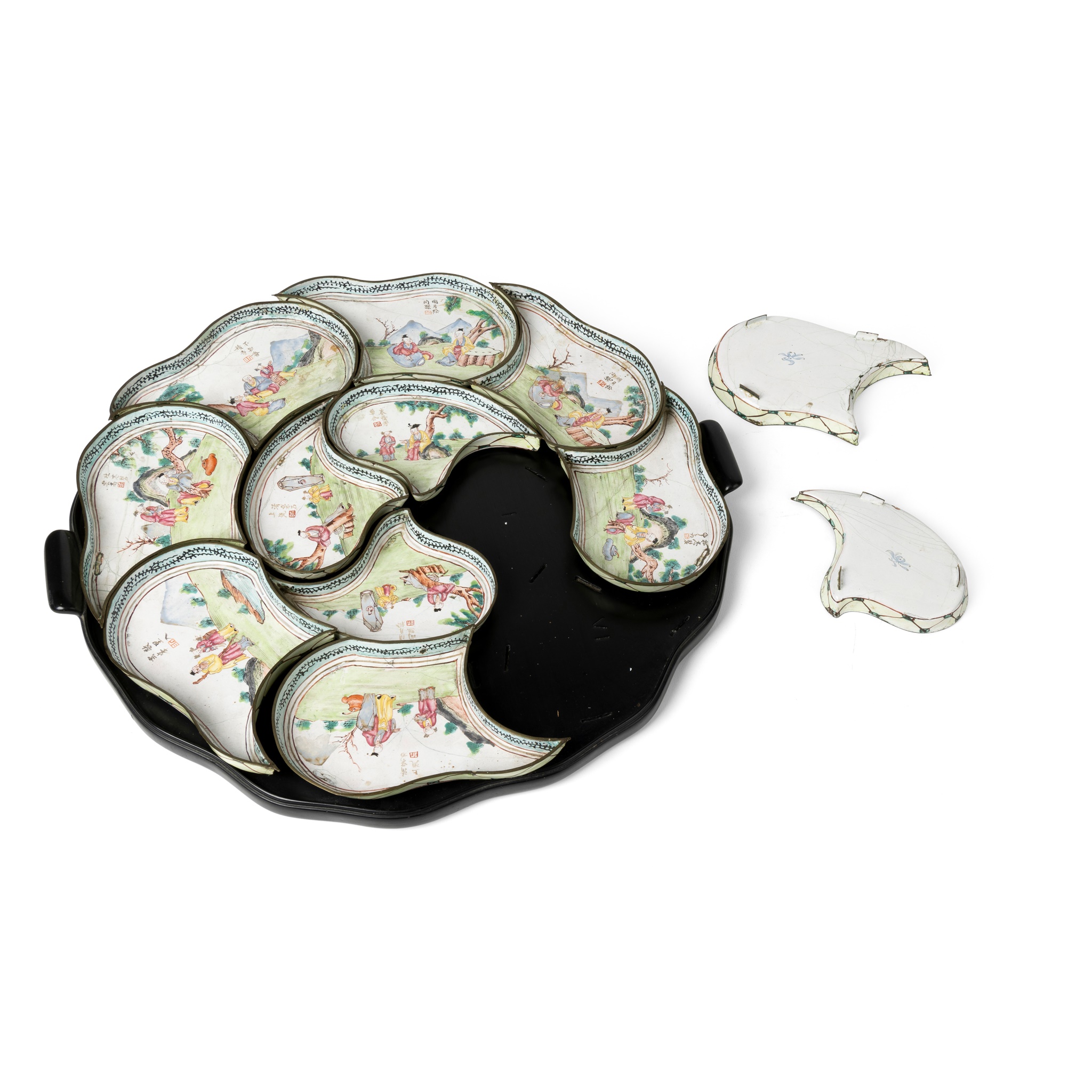 CANTON ENAMEL HORS D'OEUVRES SET, CUAN PAN