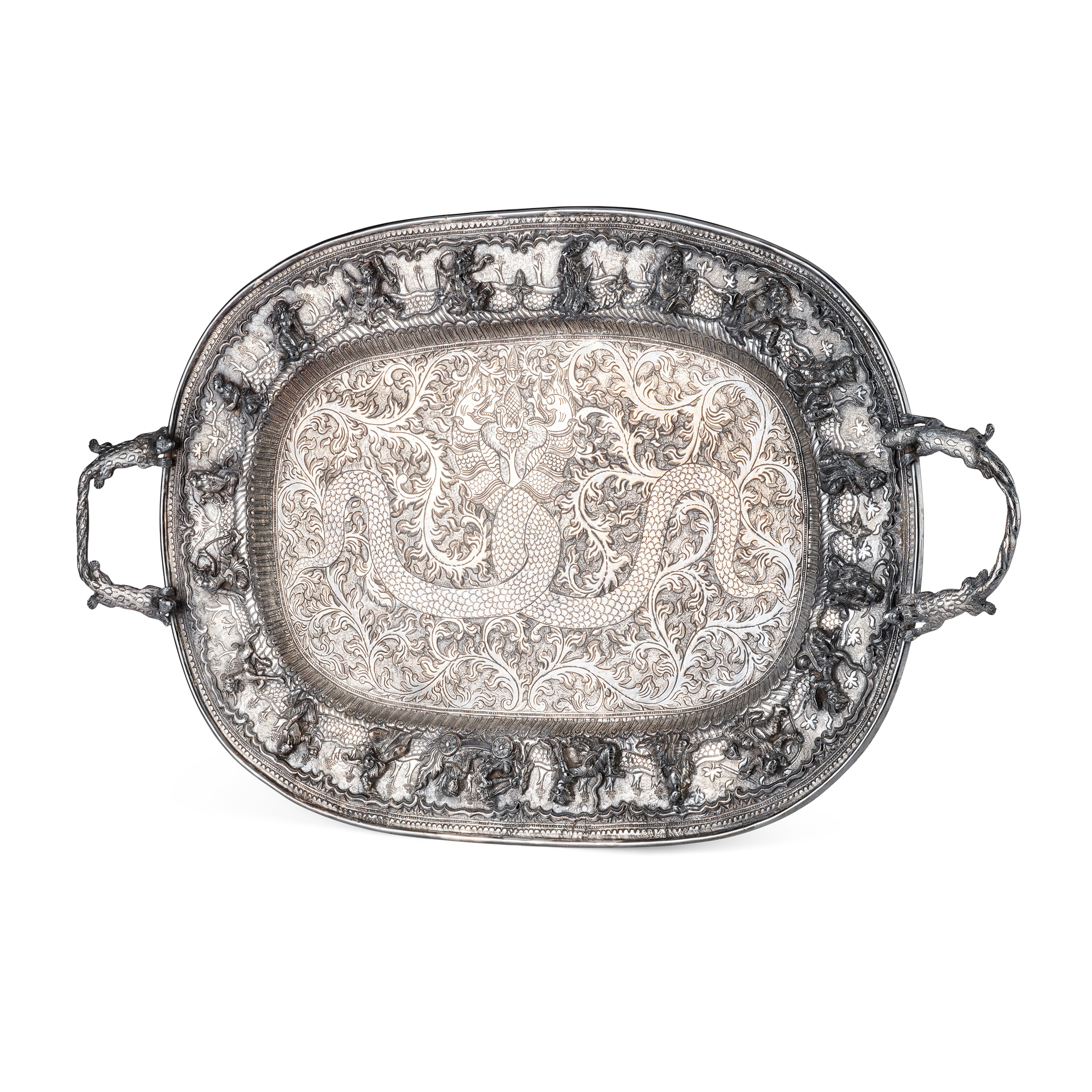 AN INDIAN TWIN-HANDLED TRAY