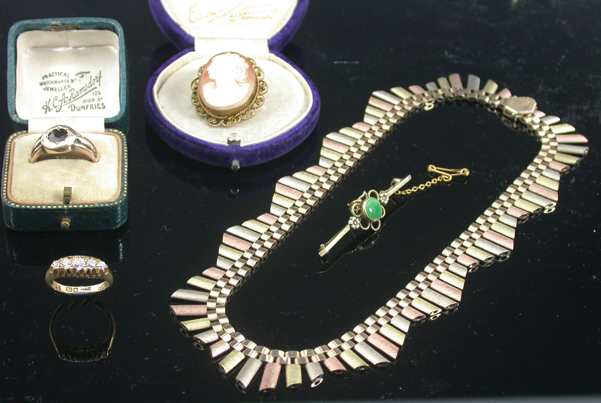 An 18ct gold mounted diamond five stone ring,