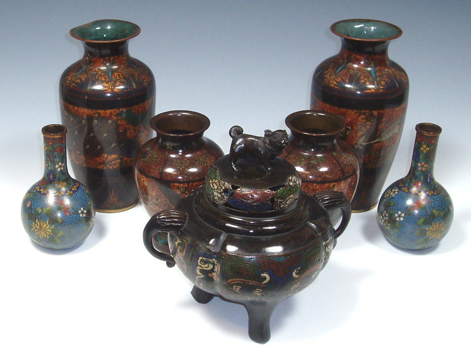 A pair of Japanese cloisonne vases;